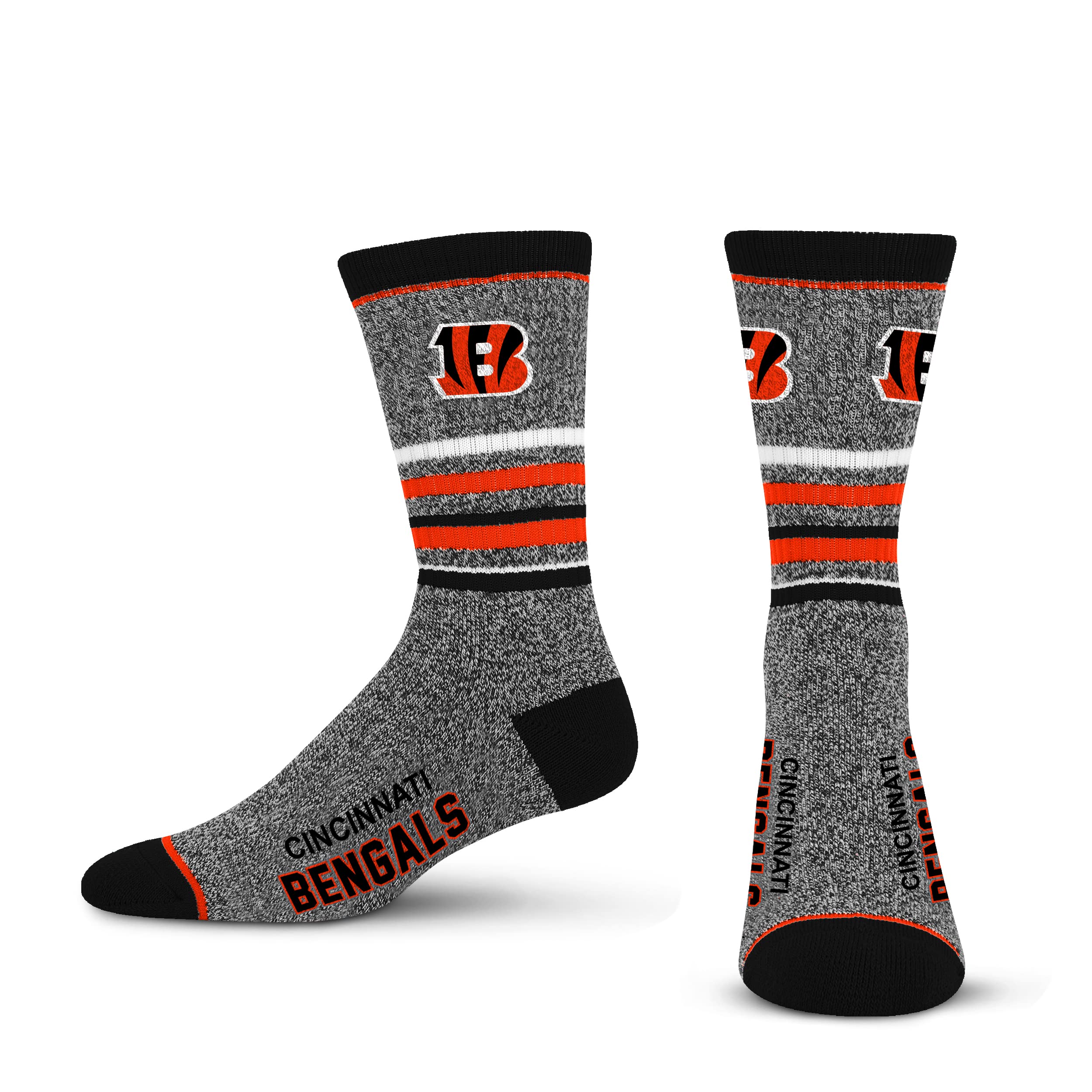 For Bare Feet Mens NFL Cincinnati Bengals 5 Star Crew Sock Marble Grey Large - Sports Gifts, Sports Memorabilia, Sports Collectibles, Fan Shop