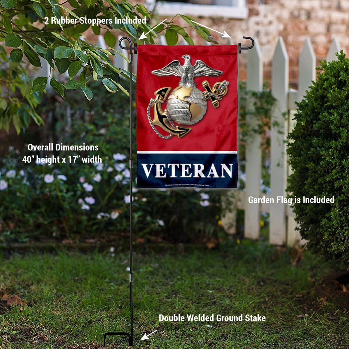 WinCraft Marines Veteran Garden Flag with Stand Holder - Sports Collectibles, Sports Memorabilia, Sports Fan Shop, Sports Gifts