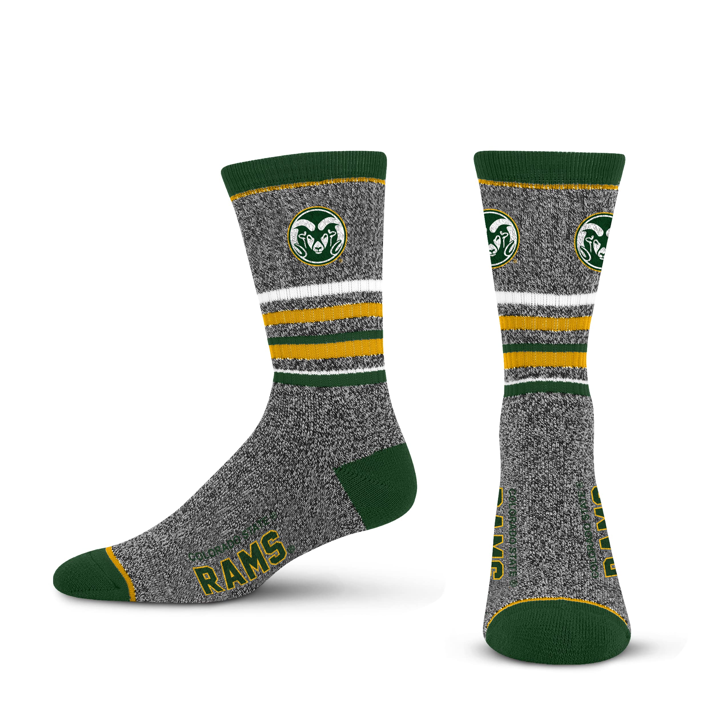 For Bare Feet Mens NCAA Colorado State Rams 5 Star Crew Sock Marble Grey Large - Sports Gifts, Sports Memorabilia, Sports Collectibles, Fan Shop