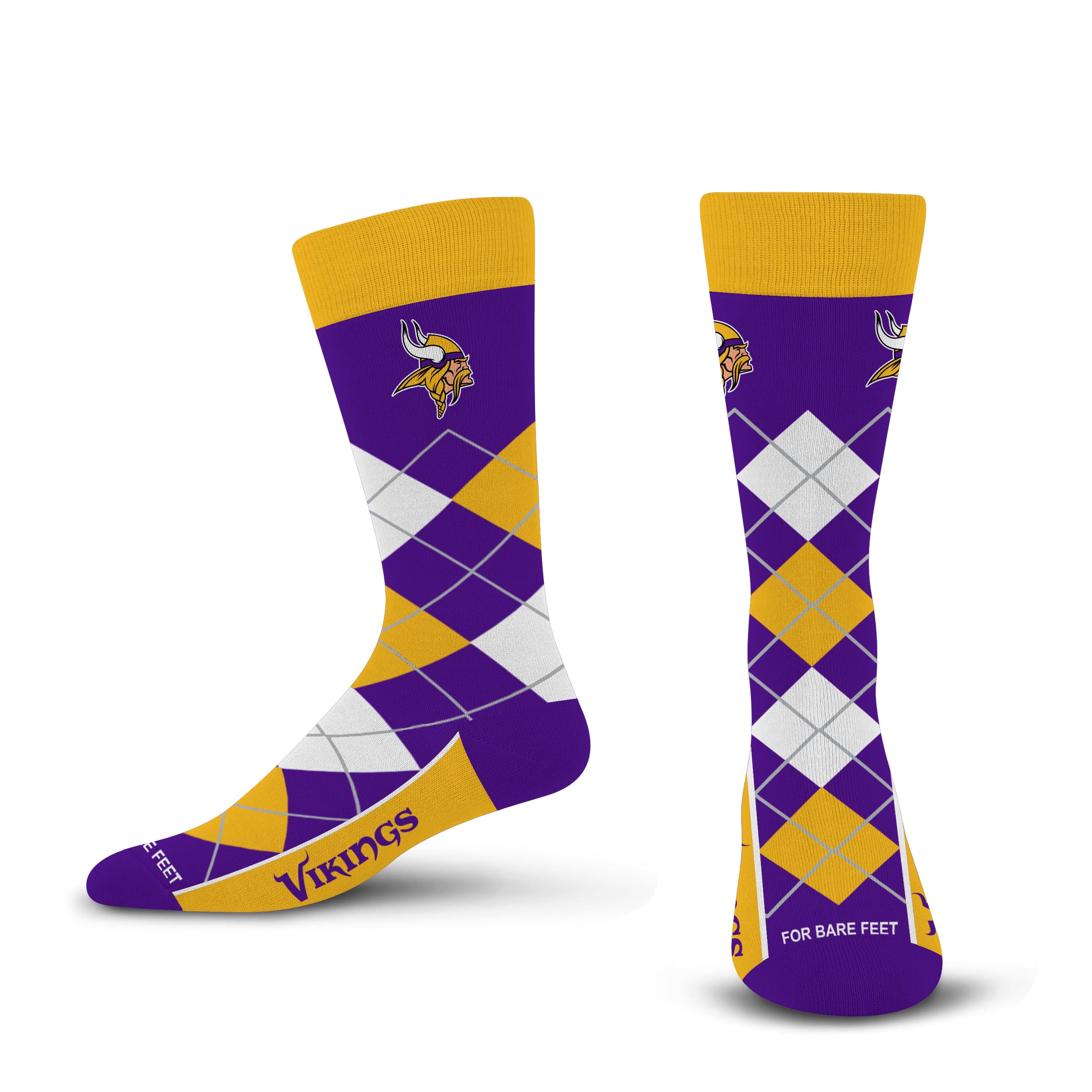 For Bare Feet NFL MINNESOTA VIKINGS Argyle Remix Premium Dress Sock Team Color OSFM - Sports Gifts, Sports Memorabilia, Sports Collectibles, Fan Shop