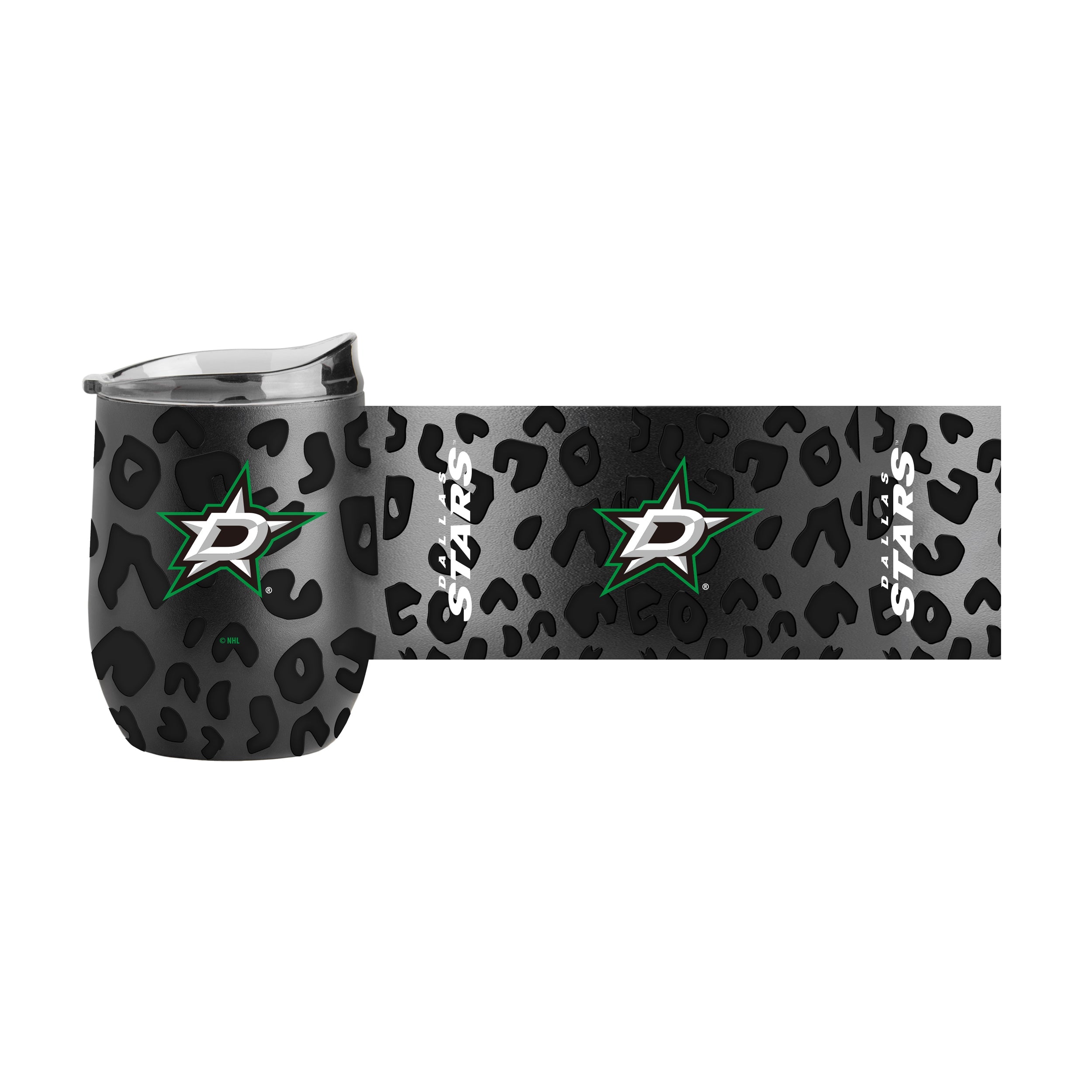 Dallas Stars Leopard 16oz Black Powder Coat Curved Beverage - Sports Gifts, Sports Memorabilia, Sports Collectibles, Fan Shop