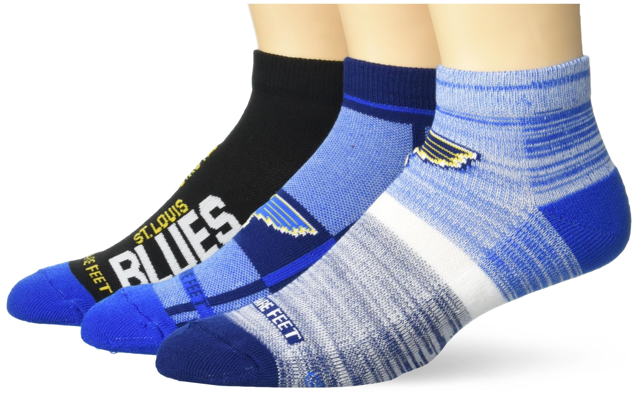 For Bare Feet NHL ST. LOUIS BLUES Stripe Stack 3 Pack Ankle Sock Team Colors Large - Sports Gifts, Sports Memorabilia, Sports Collectibles, Fan Shop