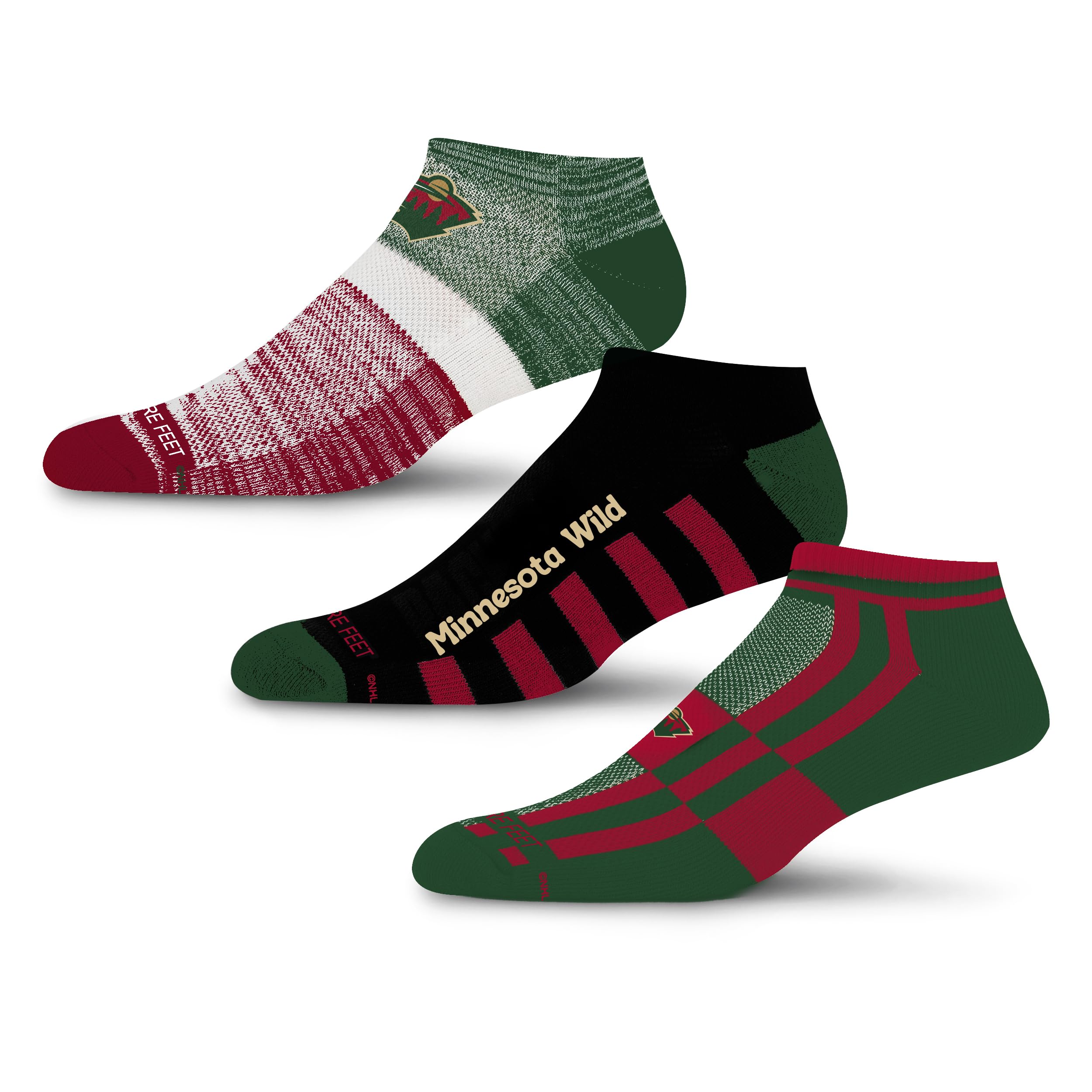For Bare Feet NHL MINNESOTA WILD Stripe Stack 3 Pack Ankle Sock Team Colors Large - Sports Gifts, Sports Memorabilia, Sports Collectibles, Fan Shop