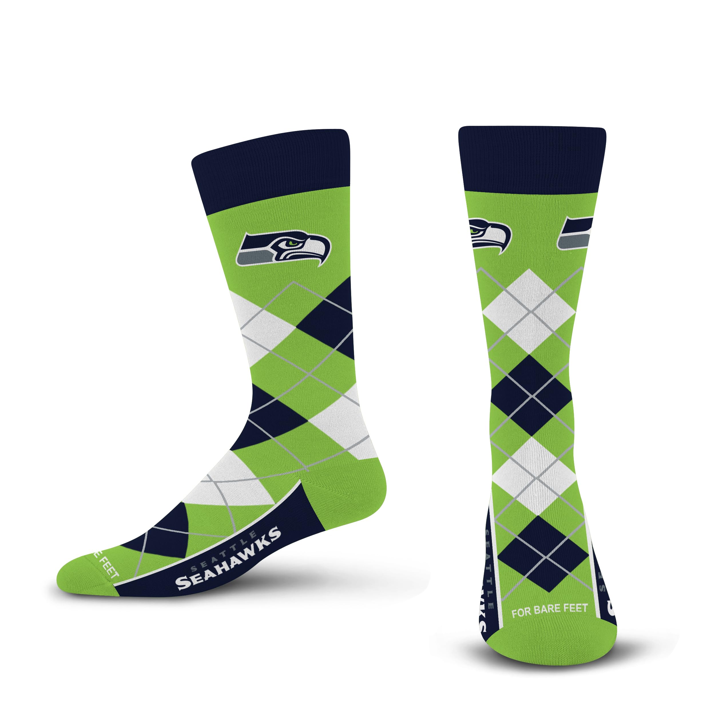 For Bare Feet NFL SEATTLE SEAHAWKS Argyle Remix Premium Dress Sock Team Color OSFM - Sports Gifts, Sports Memorabilia, Sports Collectibles, Fan Shop
