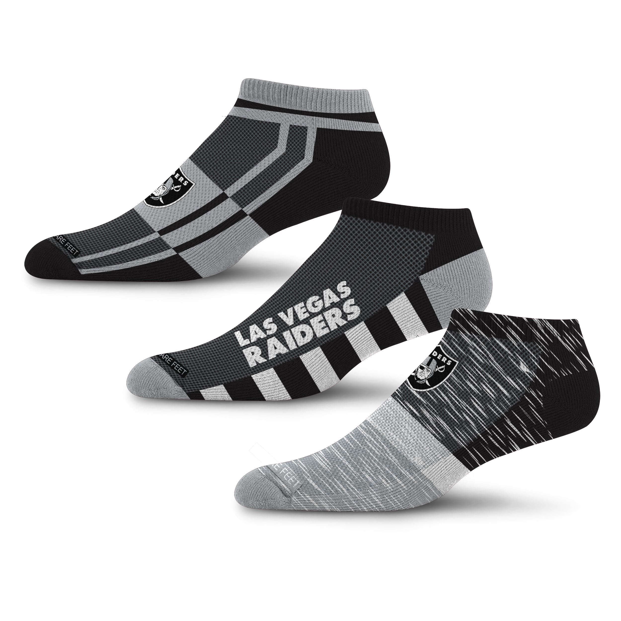 For Bare Feet NFL LAS VEGAS RAIDERS Stripe Stack 3 Pack Ankle Sock Team Colors Large - Sports Gifts, Sports Memorabilia, Sports Collectibles, Fan Shop