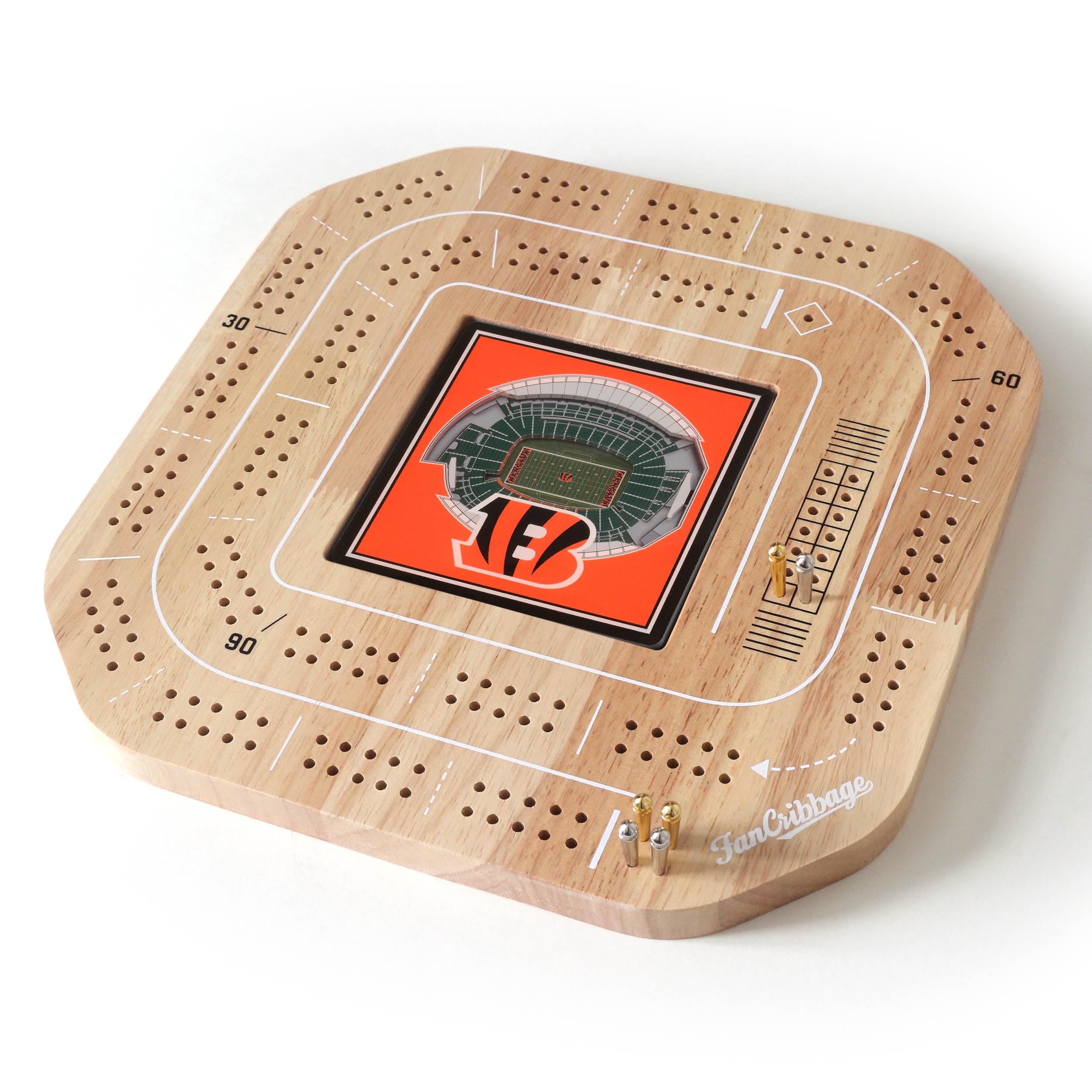 YouTheFan NFL Cincinnati Bengals Licensed Fan Cribbage Wood Board Game - Sports Collectibles, Sports Memorabilia, Sports Fan Shop, Sports Gifts