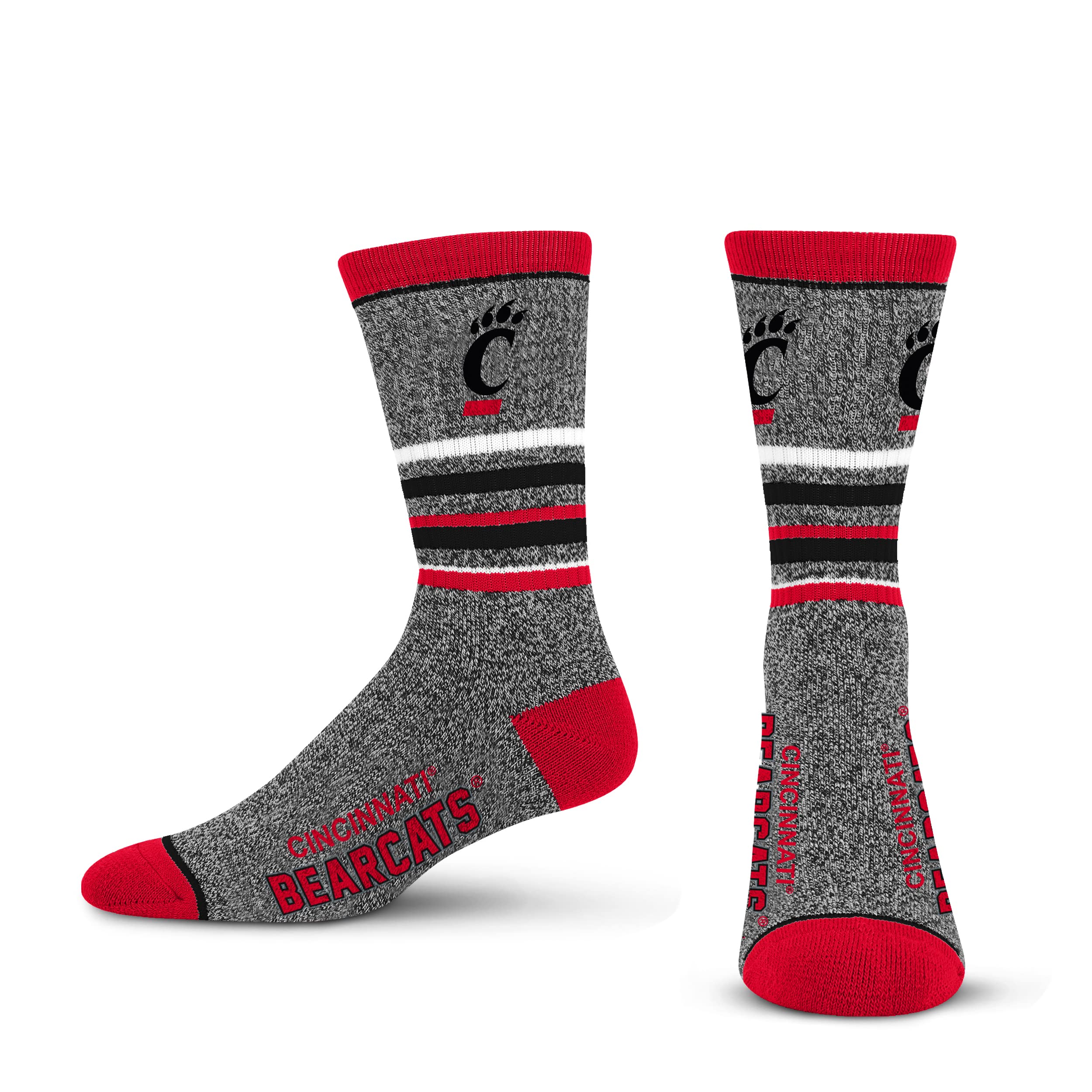 For Bare Feet Mens NCAA Cincinnati Bearcats 5 Star Crew Sock Marble Grey Large - Sports Gifts, Sports Memorabilia, Sports Collectibles, Fan Shop