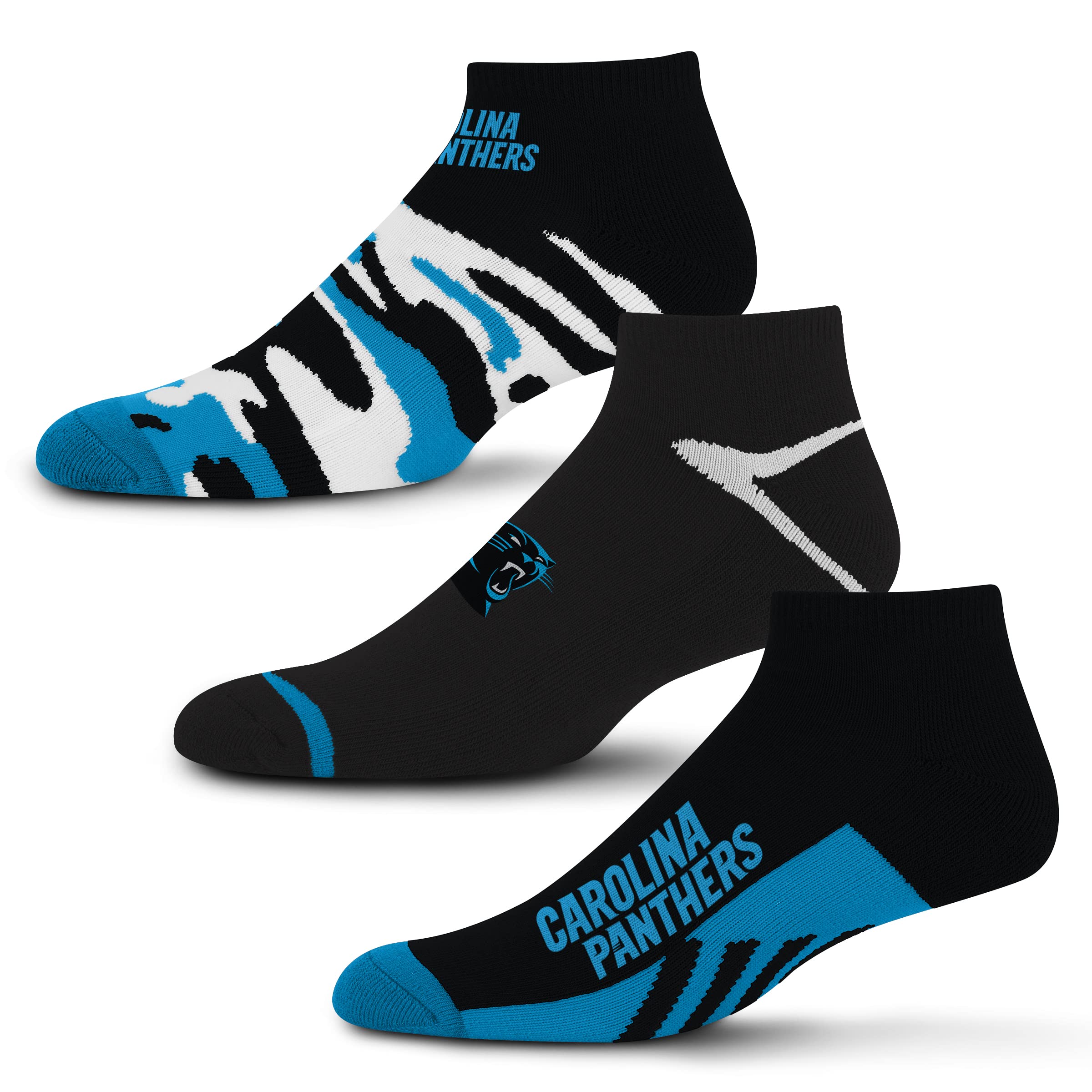 For Bare Feet NFL Carolina Panthers CAMO BOOM 3 Pack Ankle Sock Team Colors Large - Sports Gifts, Sports Memorabilia, Sports Collectibles, Fan Shop