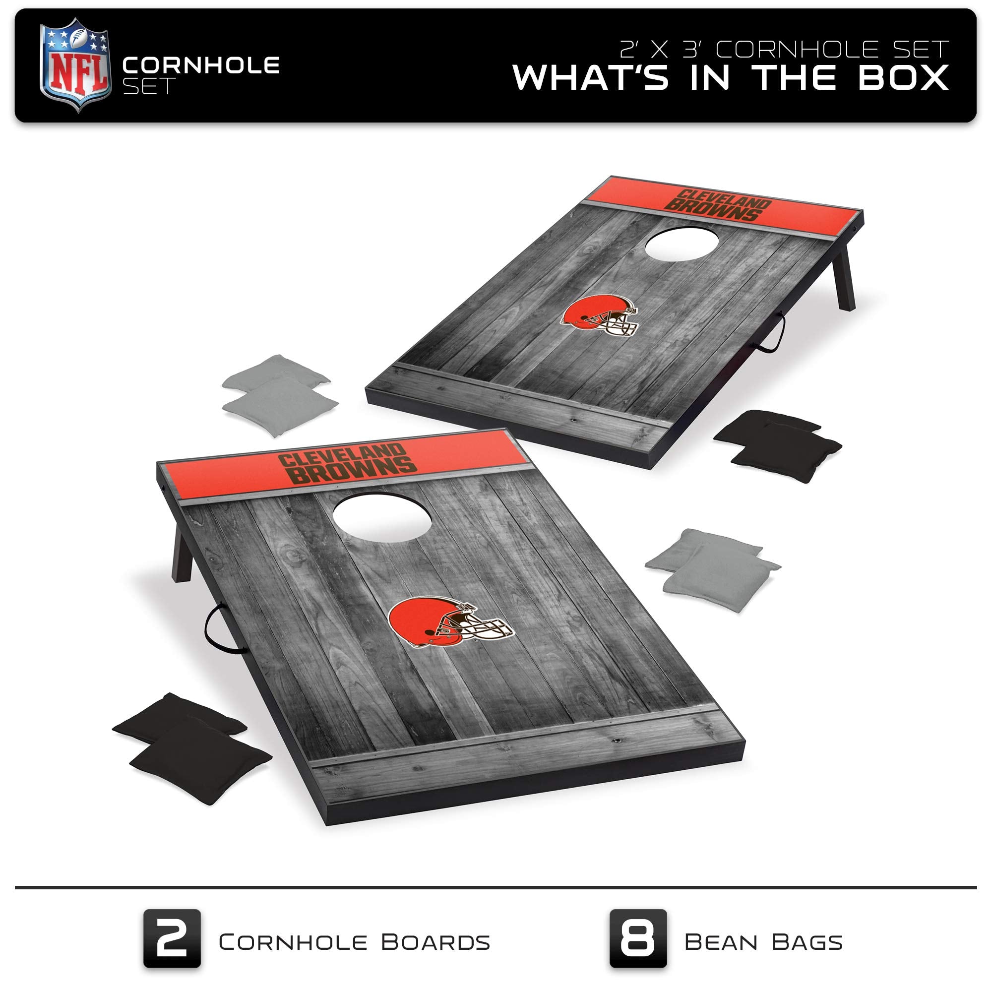 Wild Sports 2'x3' MDF Wood NFL Cleveland Browns Cornhole Set - Gray Wood Design - Sports Collectibles, Sports Memorabilia, Sports Fan Shop, Sports Gifts