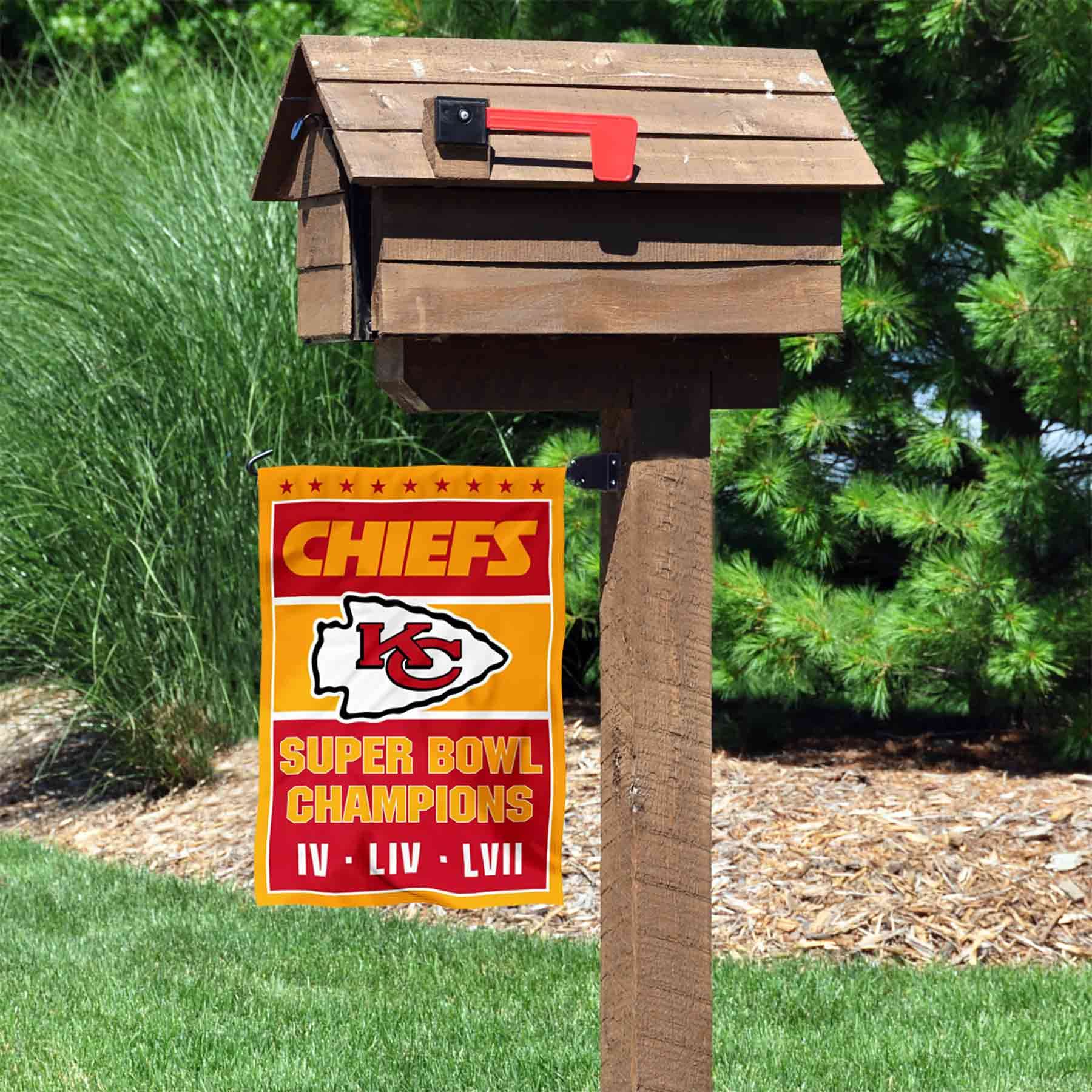 WinCraft Kansas City Chiefs 3 Time Champions Super Bowl 2023 Double Sided Garden Banner Flag - Sports Collectibles, Sports Memorabilia, Sports Fan Shop, Sports Gifts