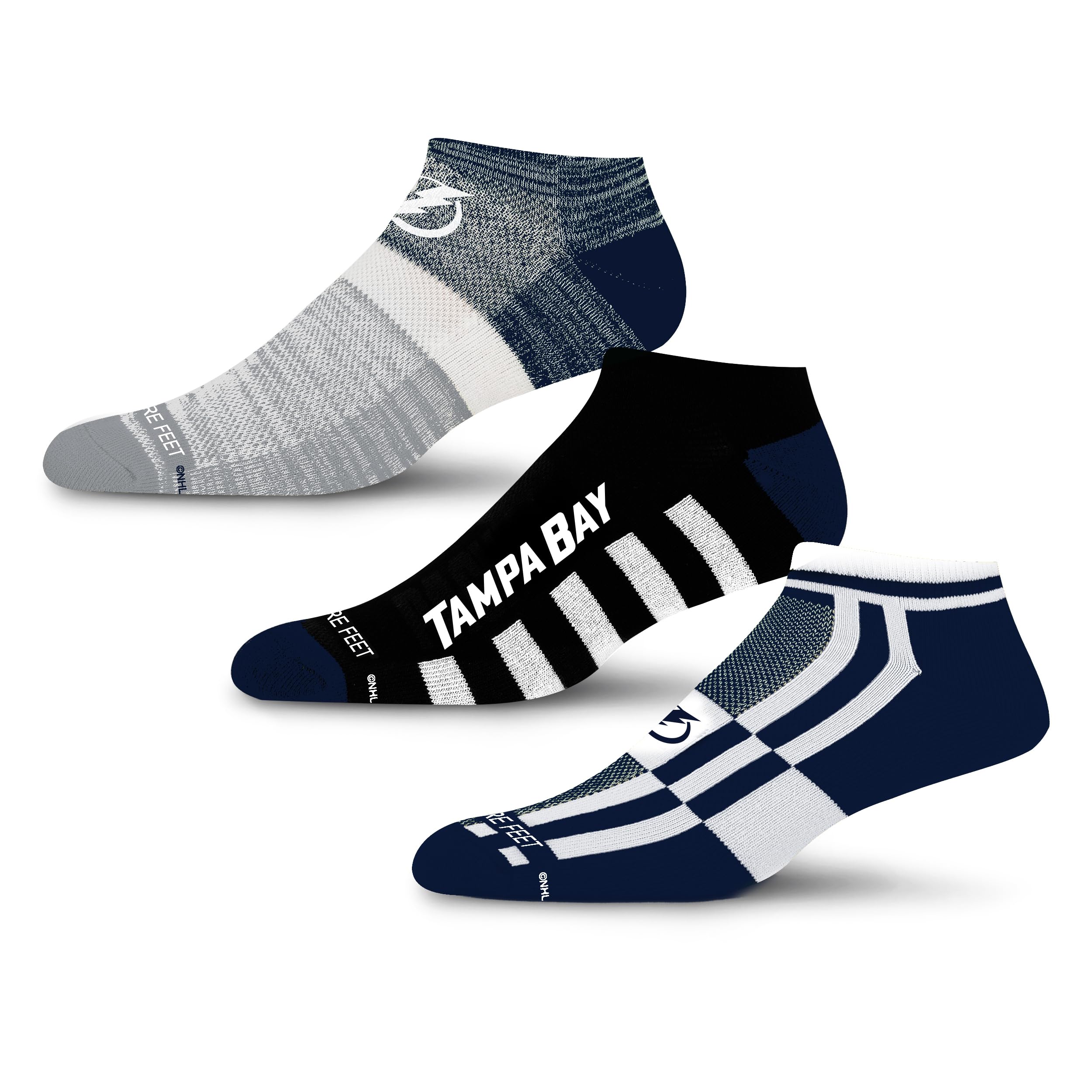 For Bare Feet NHL TAMPA BAY LIGHTNING Stripe Stack 3 Pack Ankle Sock Team Colors Large - Sports Gifts, Sports Memorabilia, Sports Collectibles, Fan Shop