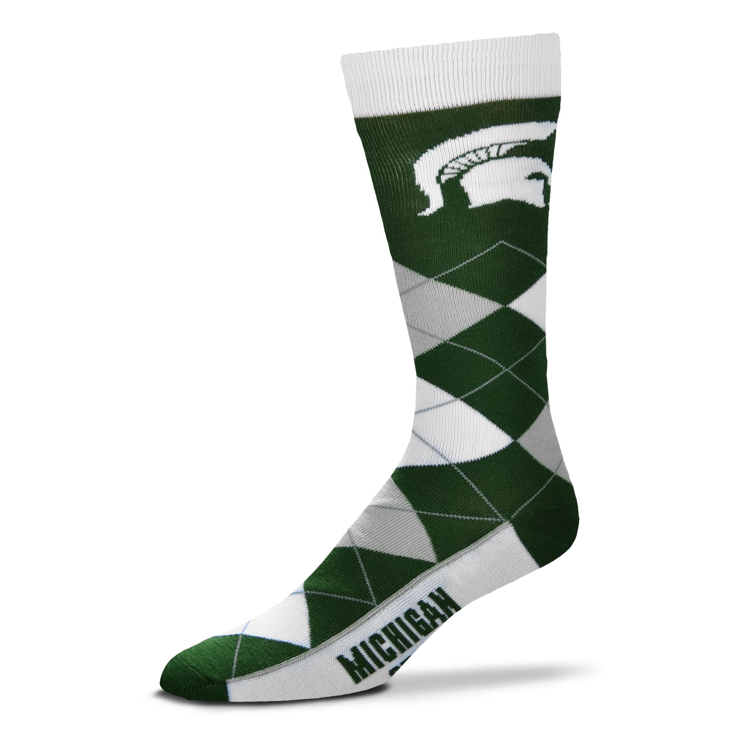 For Bare Feet NCAA Michigan State Spartans Argyle Line Up Dress Sock Team Color OSFM - Sports Gifts, Sports Memorabilia, Sports Collectibles, Fan Shop