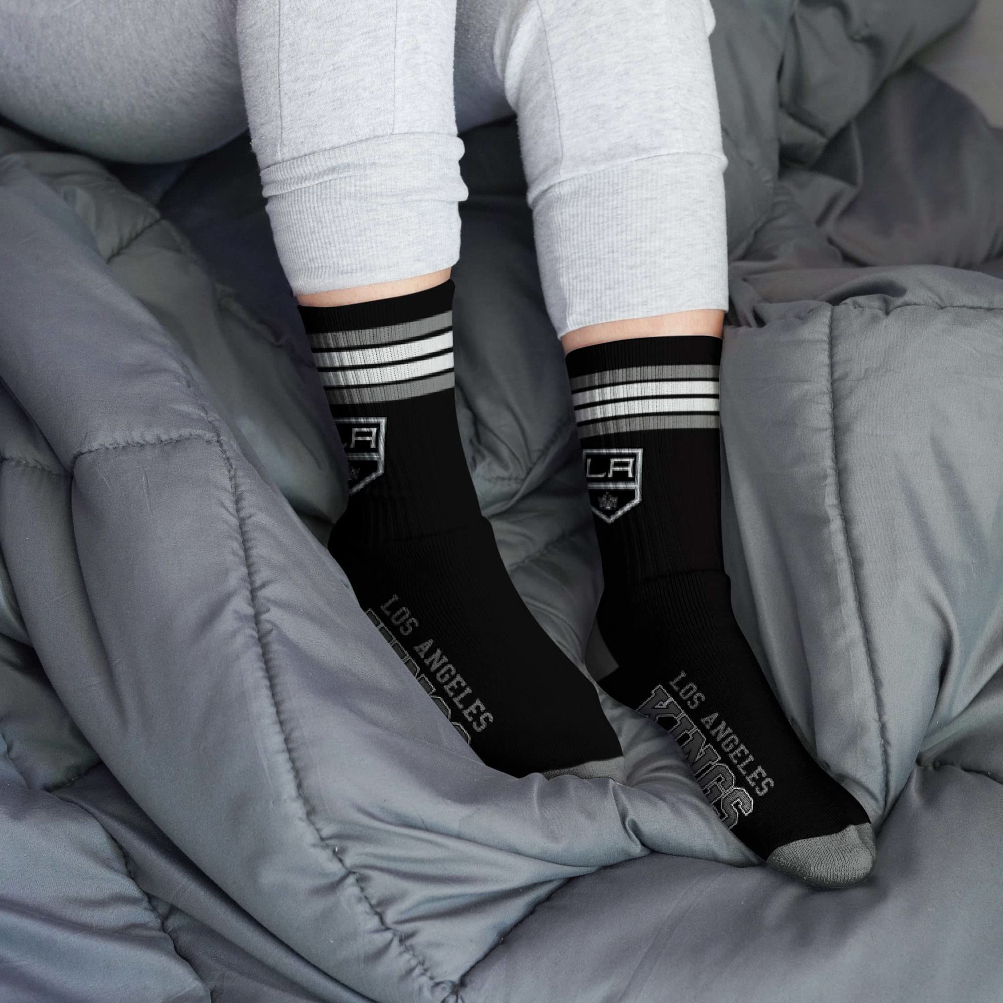 For Bare Feet NHL Los Angeles Kings 4 Stripe Deuce Crew Sock Team Color LARGE - Sports Gifts, Sports Memorabilia, Sports Collectibles, Fan Shop