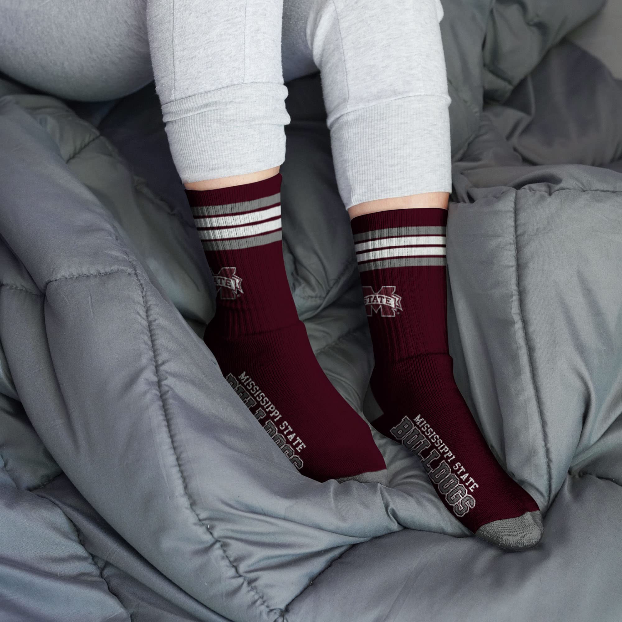 For Bare Feet NCAA Mississippi State Bulldogs 4 Stripe Deuce Crew Sock Team Color MEDIUM - Sports Gifts, Sports Memorabilia, Sports Collectibles, Fan Shop