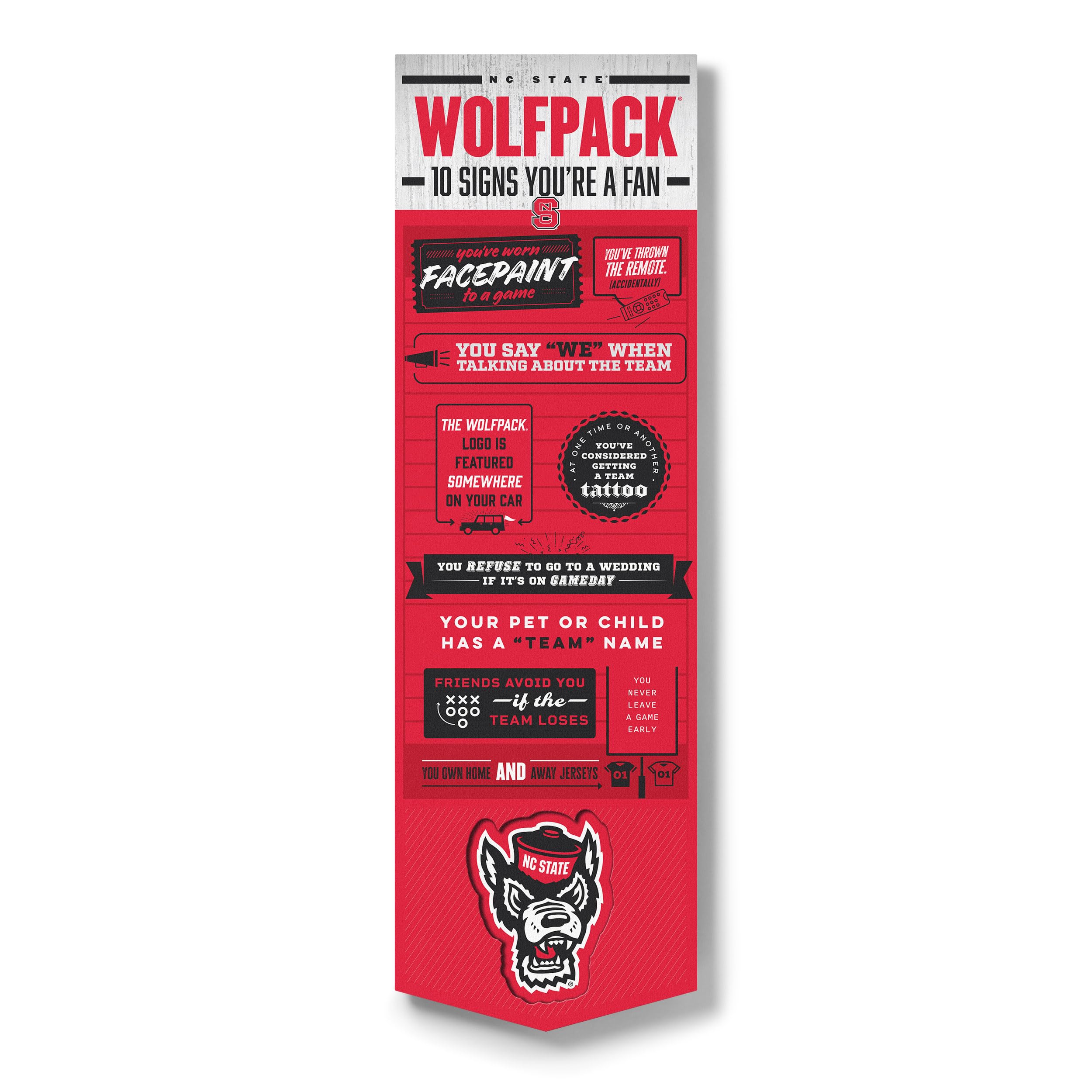 YouTheFan Officially-licensed NCAA NC State Wolfpack 6x19 Top 10 Signs Banner - humorous descriptions - fun sports fan phrases, original design, indoor team wall decor fan gift - Sports Collectibles, Sports Memorabilia, Sports Fan Shop, Sports Gifts
