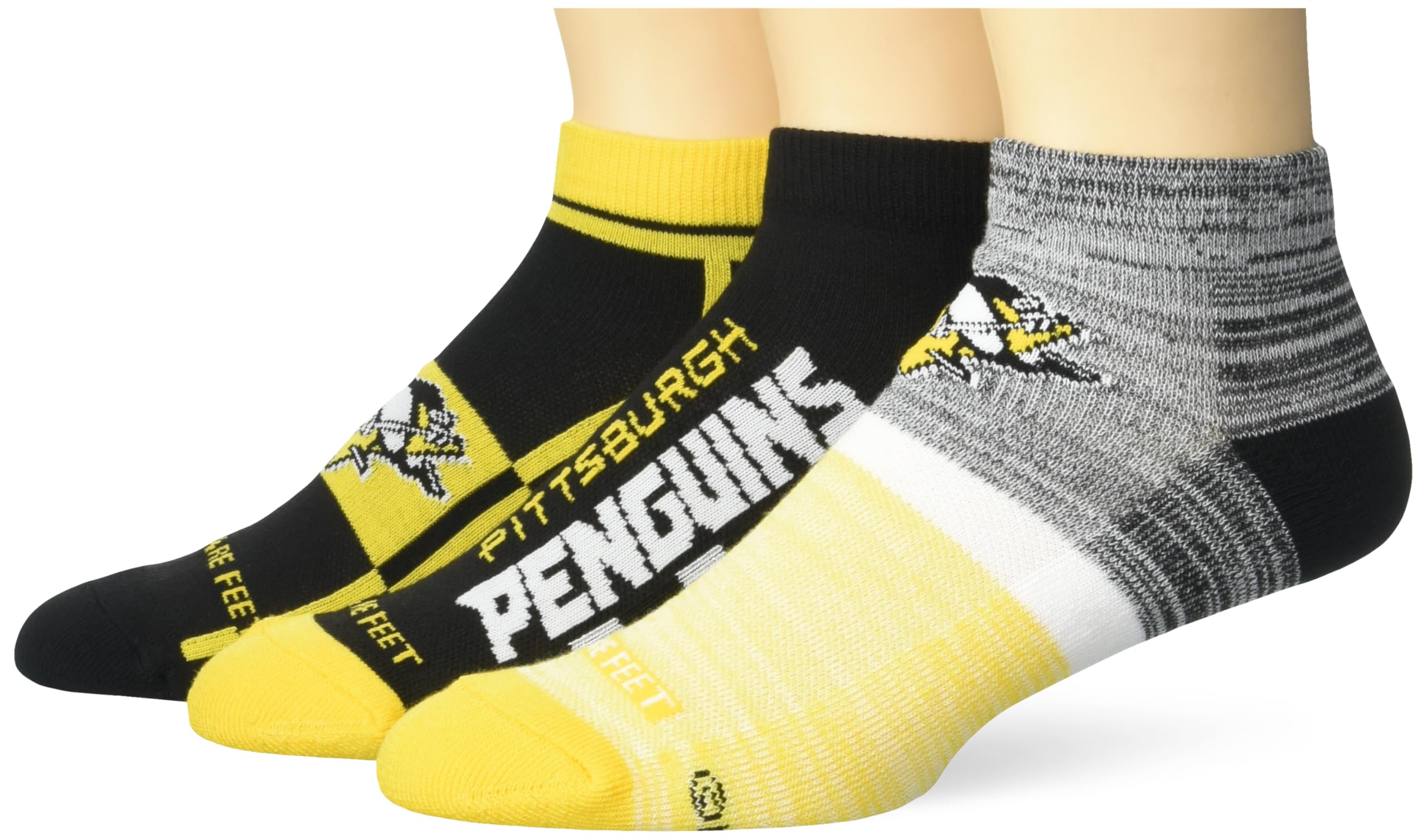 For Bare Feet NHL PITTSBURGH PENGUINS Stripe Stack 3 Pack Ankle Sock Team Colors Large - Sports Gifts, Sports Memorabilia, Sports Collectibles, Fan Shop