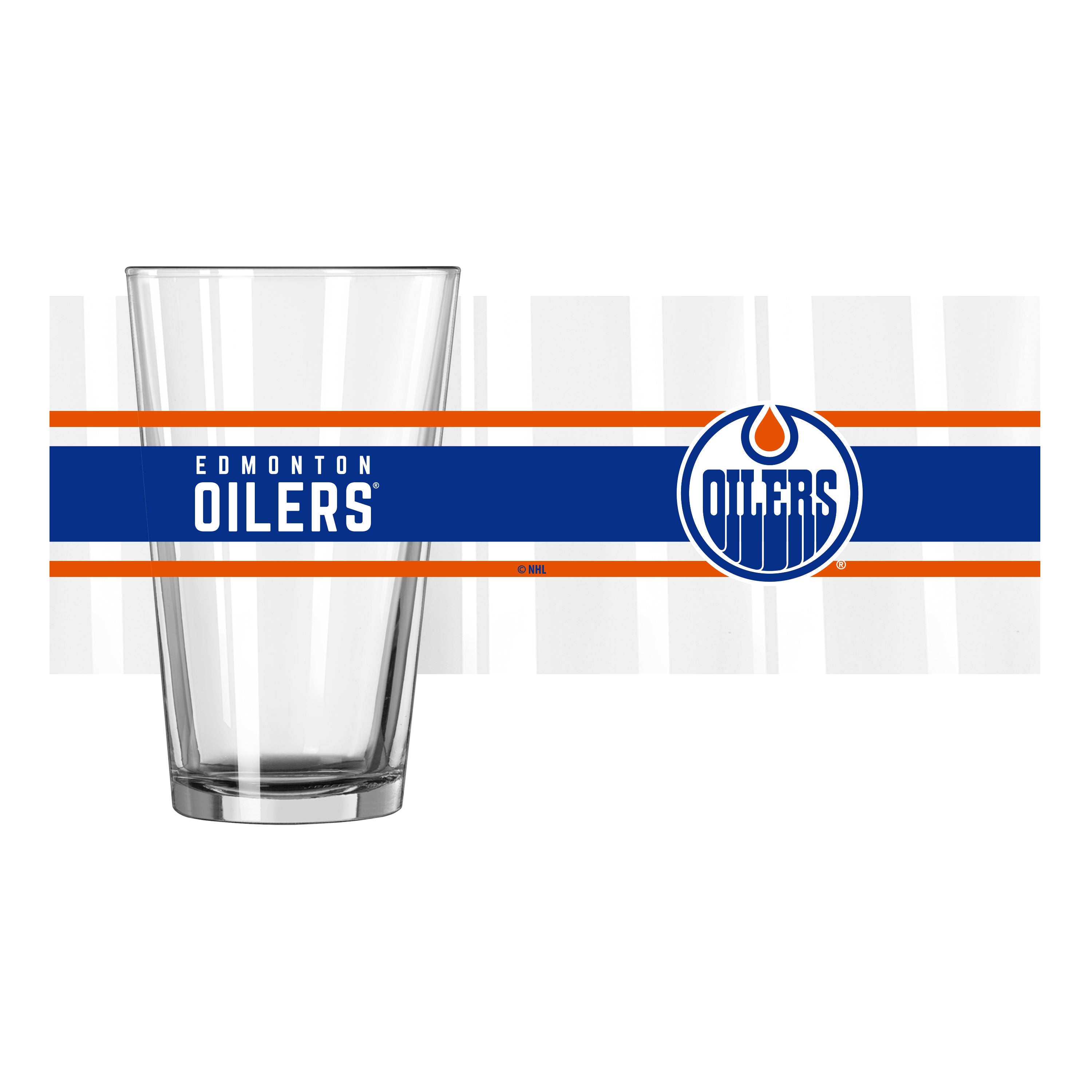 Edmonton Oilers 16oz Stripe Pint Glass - Sports Gifts, Sports Memorabilia, Sports Collectibles, Fan Shop