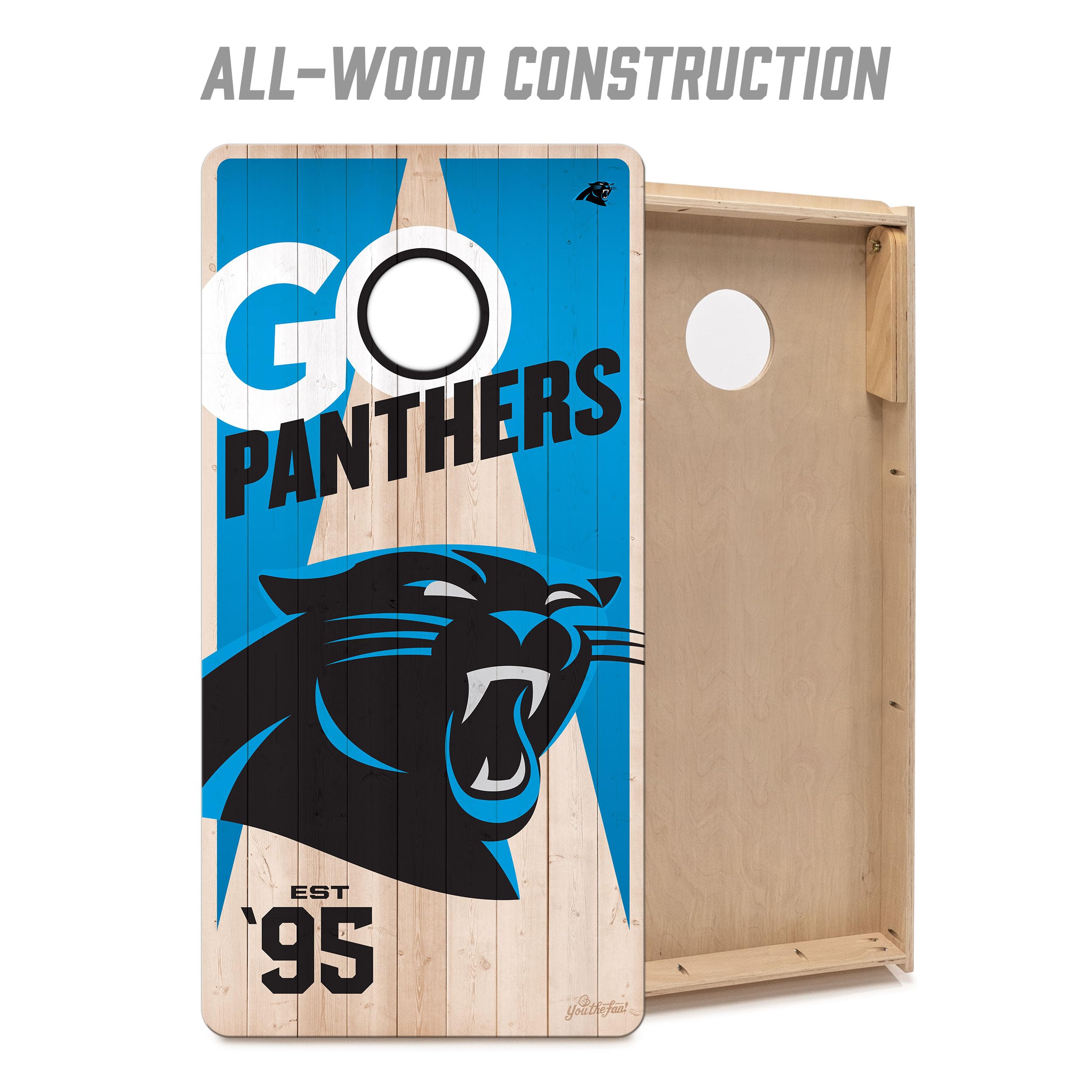 YouTheFan NFL Carolina Panthers 2’ x 4’ Professional Wood Cornhole Game with Logo Bags - Sports Collectibles, Sports Memorabilia, Sports Fan Shop, Sports Gifts