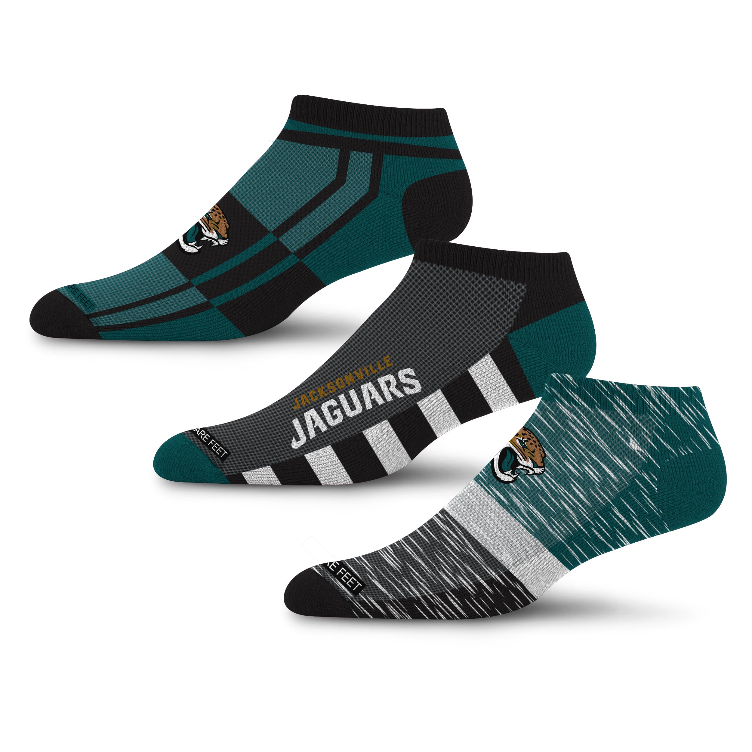 For Bare Feet NFL JACKSONVILLE JAGUARS Stripe Stack 3 Pack Ankle Sock Team Colors Large - Sports Gifts, Sports Memorabilia, Sports Collectibles, Fan Shop