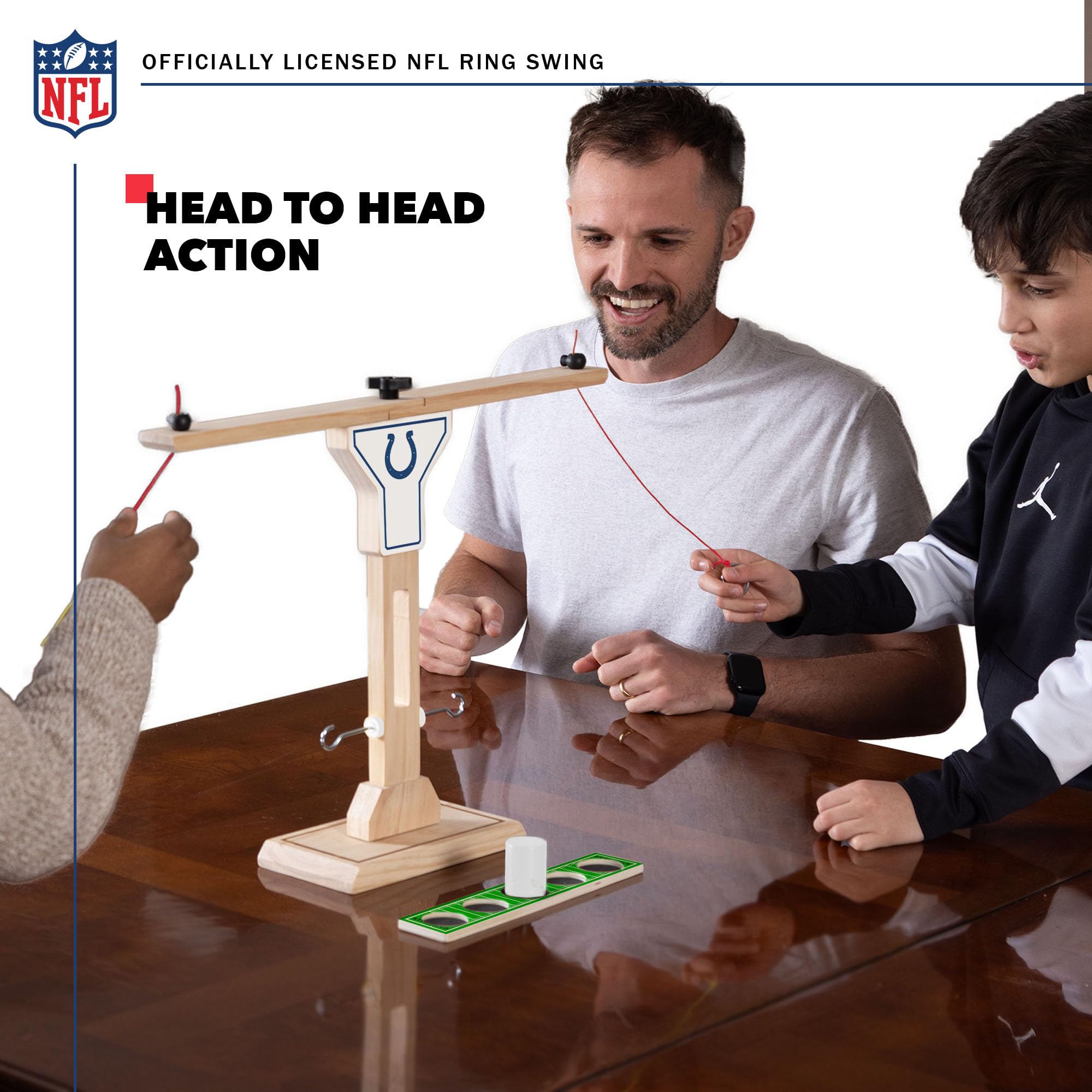 Wild Sports NFL Indianapolis Colts Wooden Ring Swing Battle - Head-to-Head Ring Toss Hook & Ring Game for NFL Fans - Sports Collectibles, Sports Memorabilia, Sports Fan Shop, Sports Gifts