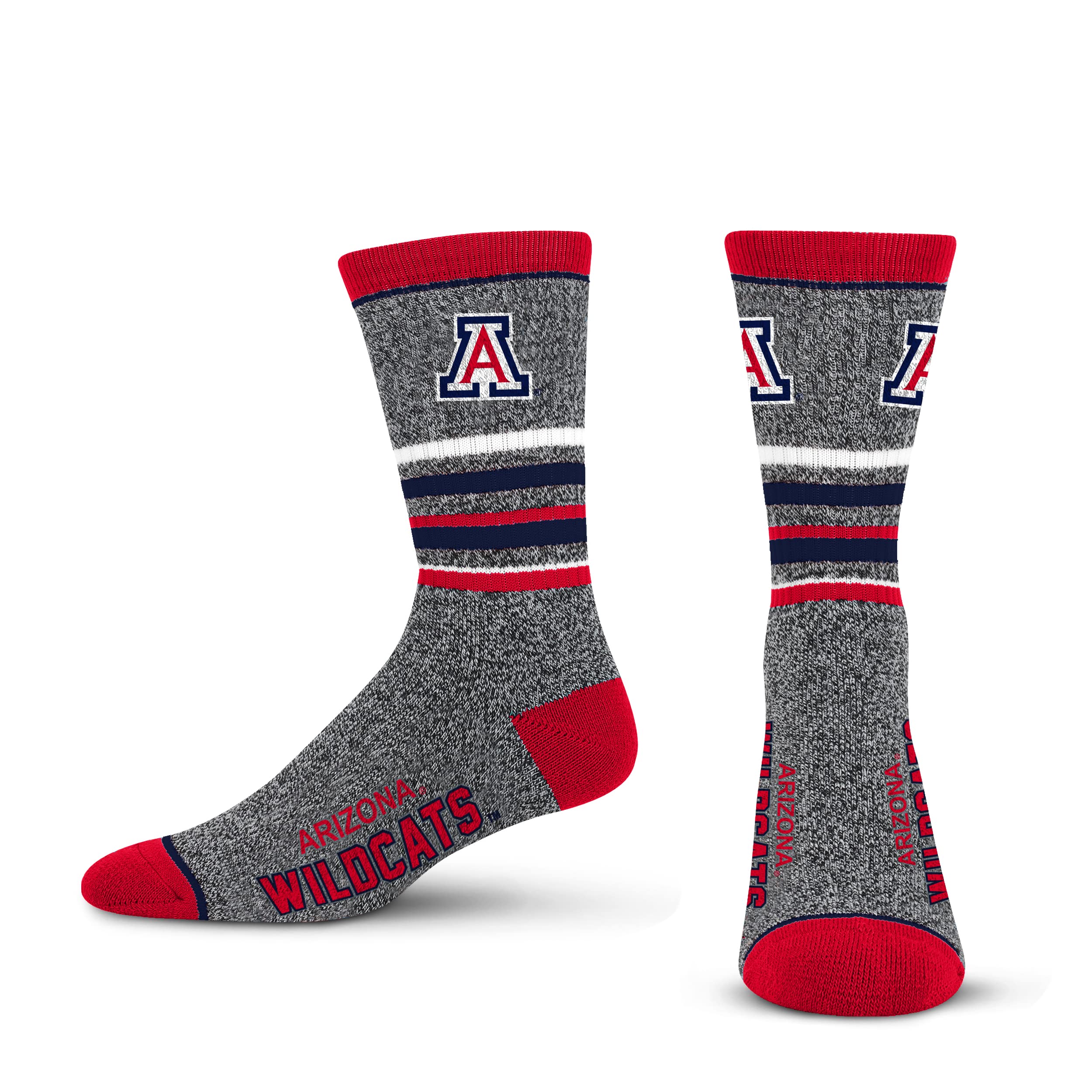 For Bare Feet Mens NCAA Arizona Wildcats 5 Star Crew Sock Marble Grey Large - Sports Gifts, Sports Memorabilia, Sports Collectibles, Fan Shop