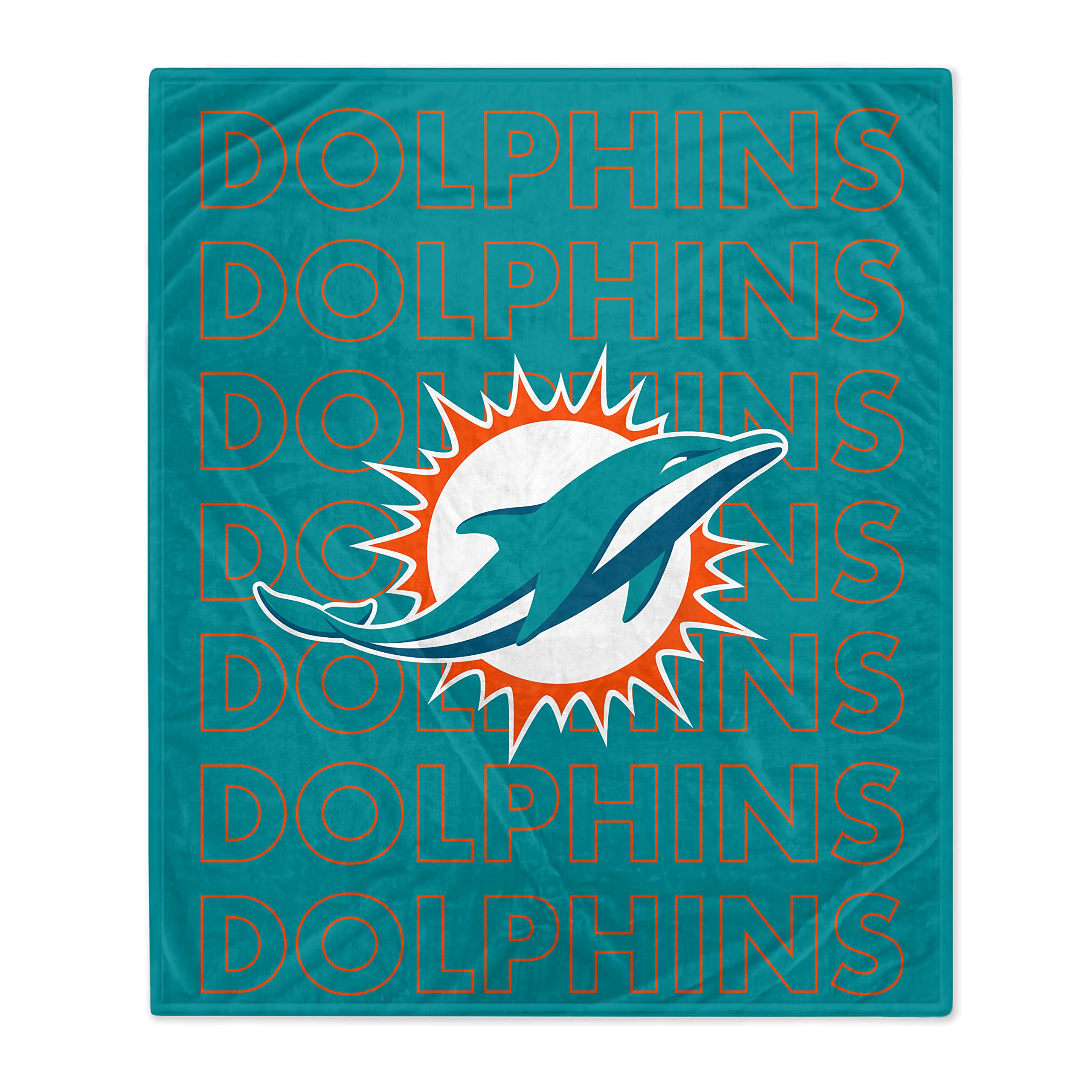 Pegasus Sports NFL Echo Team Wordmark Plush Blanket- Miami Dolphins Team Color 60x70 - Sports Gifts, Sports Memorabilia, Sports Collectibles, Fan Shop