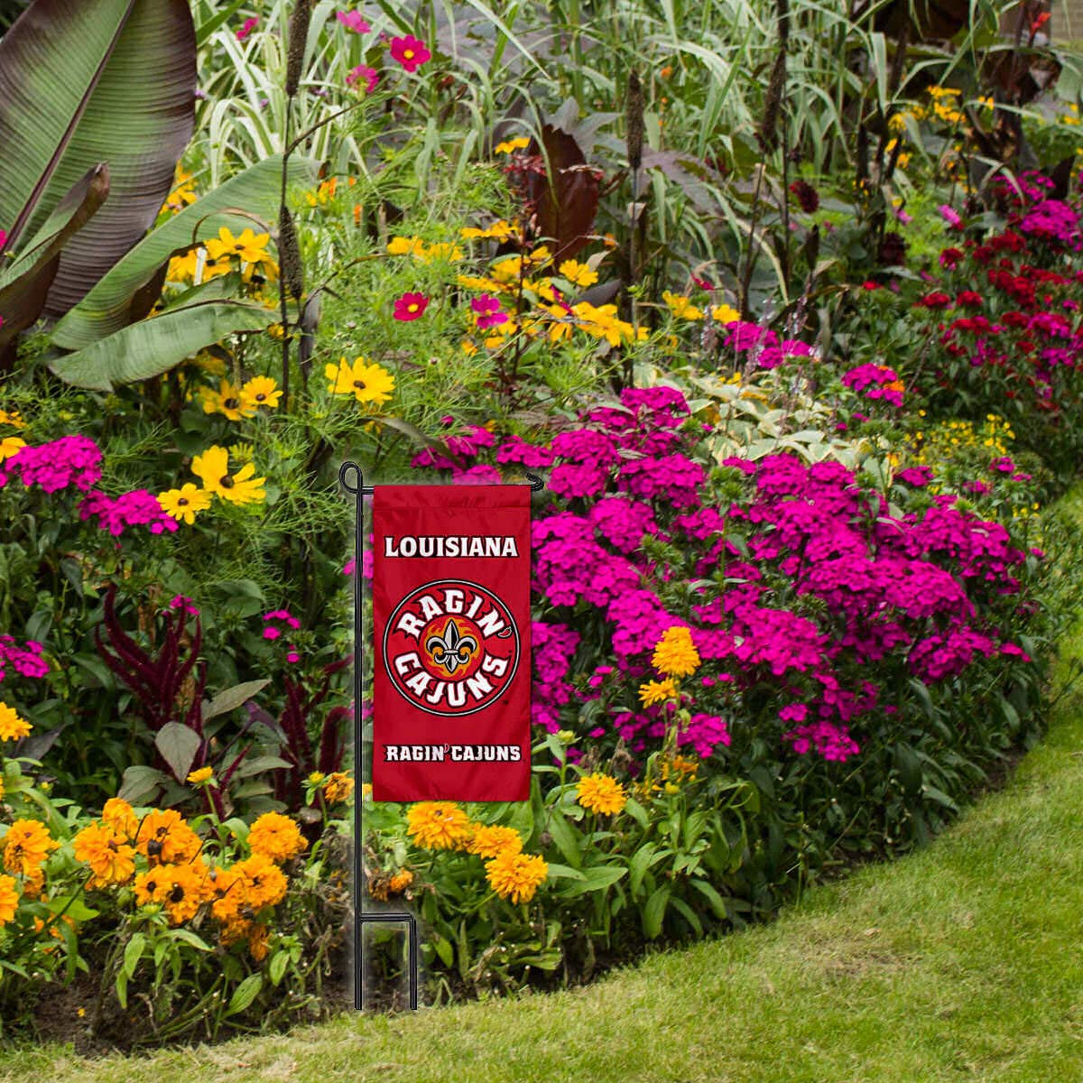 College Flags & Banners Co. Louisiana Lafayette Ragin Cajuns Mini Garden and Flower Pot Flag Topper - Sports Collectibles, Sports Memorabilia, Sports Fan Shop, Sports Gifts
