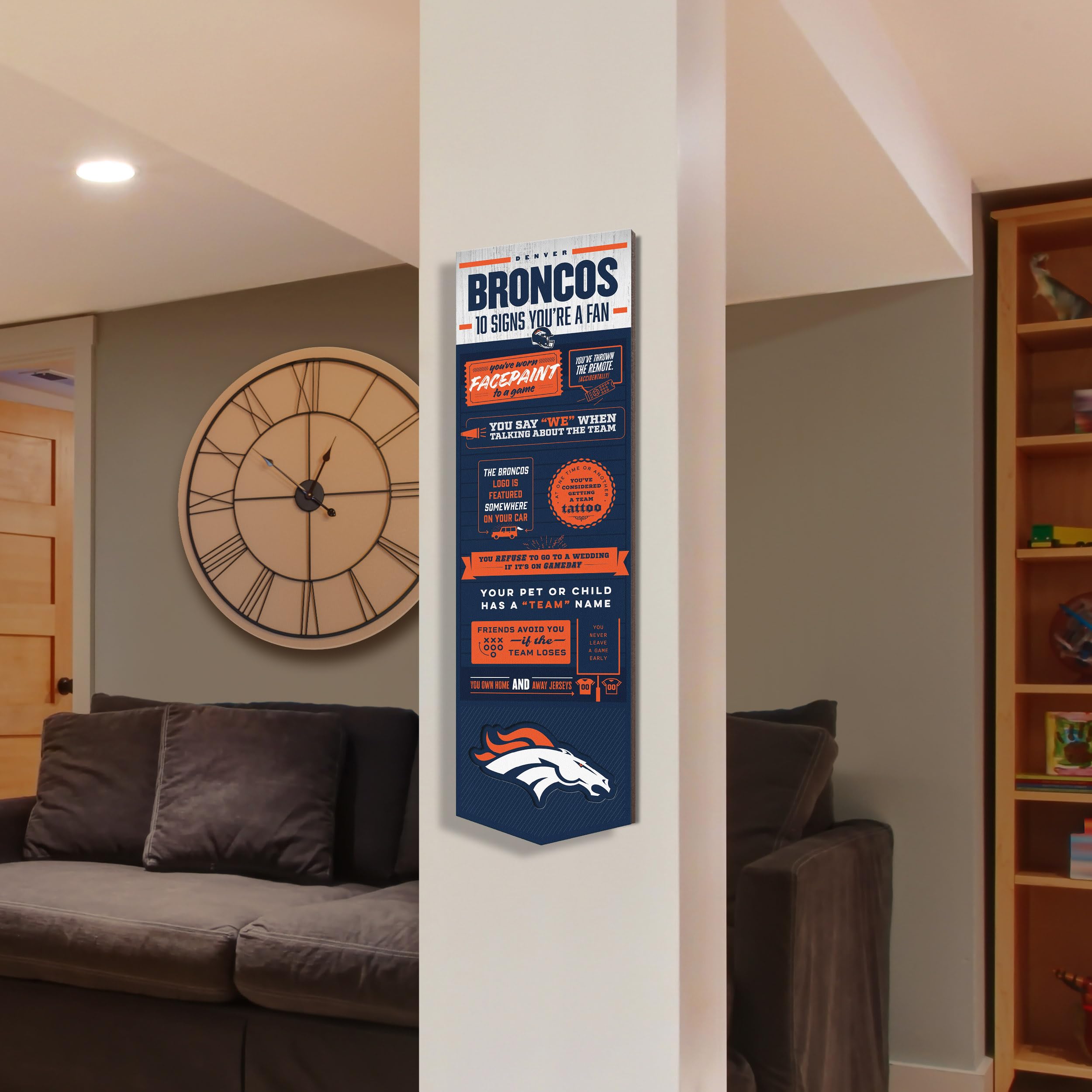 YouTheFan Officially-licensed NFL Denver Broncos 6x19 Top 10 Signs Banner - humorous descriptions - fun sports fan phrases, original design, indoor team wall decor fan gift - Sports Collectibles, Sports Memorabilia, Sports Fan Shop, Sports Gifts