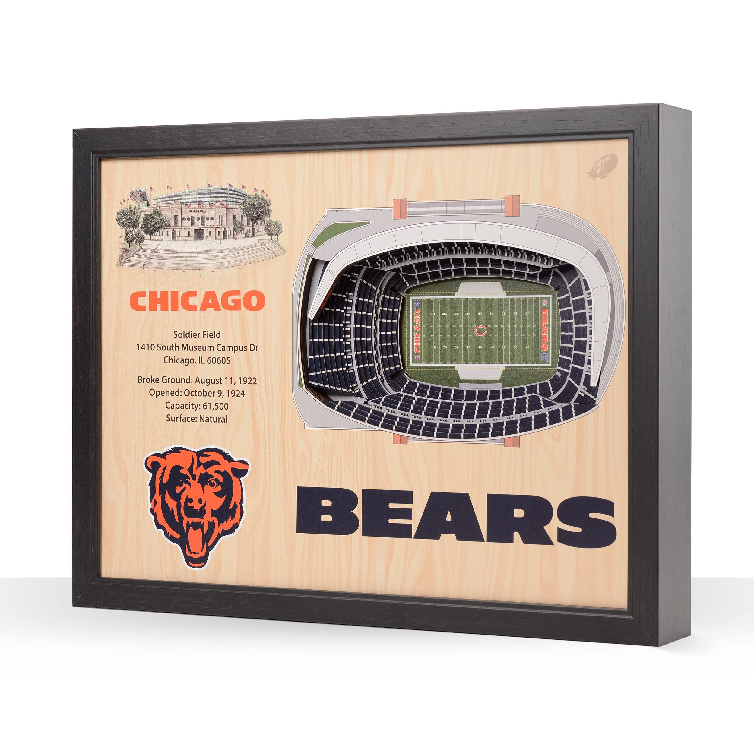 YouTheFan NFL Chicago Bears 25-Layer Stadiumviews 3D Wall Art , 25.5" x 19.5" x 3.5" - Sports Collectibles, Sports Memorabilia, Sports Fan Shop, Sports Gifts
