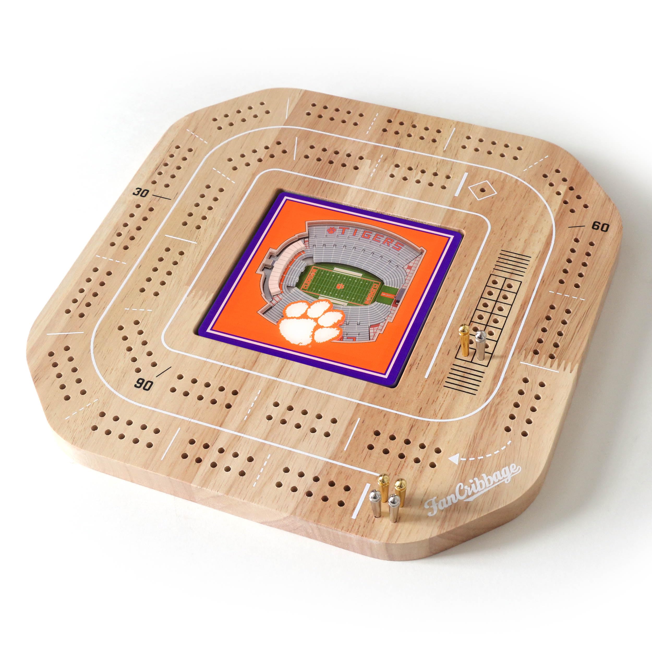YouTheFan NCAA Clemson Tigers Licensed Fan Cribbage Wood Board Game - Sports Collectibles, Sports Memorabilia, Sports Fan Shop, Sports Gifts