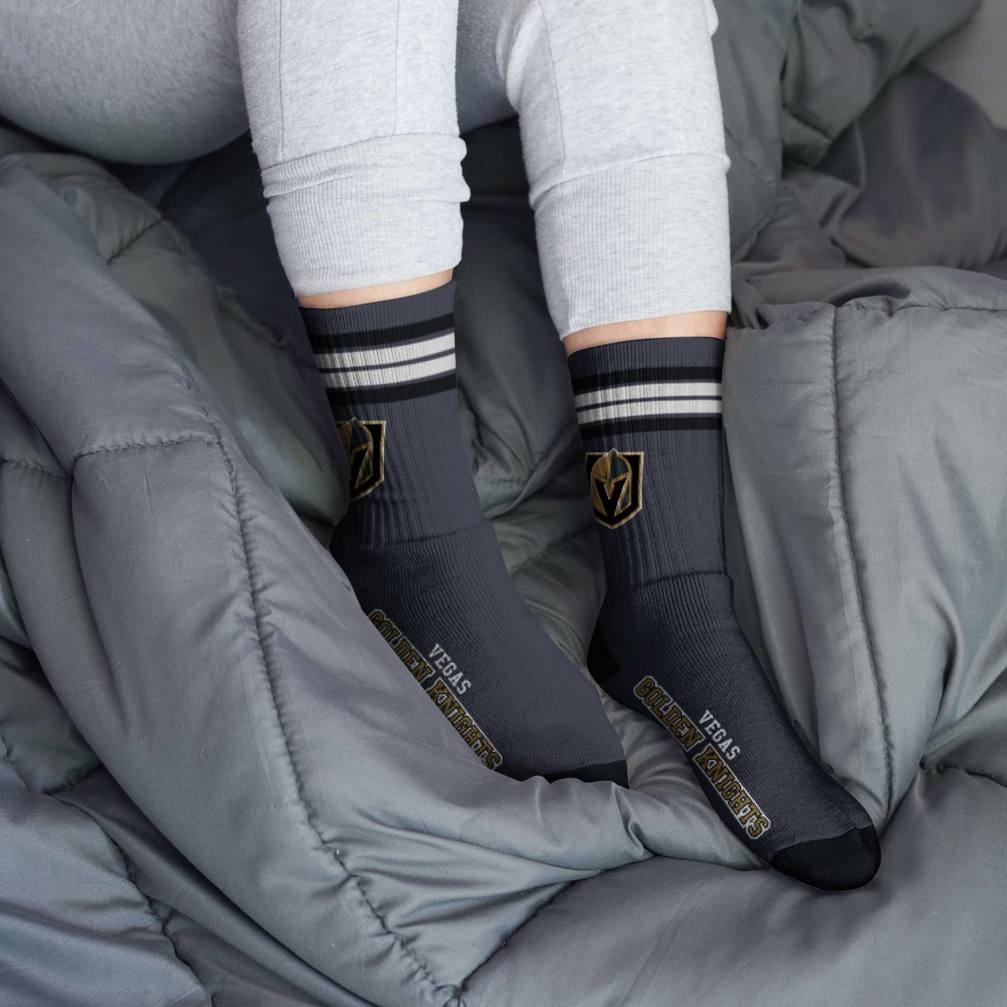 For Bare Feet NHL Vegas Golden Knights 4 Stripe Deuce Crew Sock Team Color MEDIUM - Sports Gifts, Sports Memorabilia, Sports Collectibles, Fan Shop
