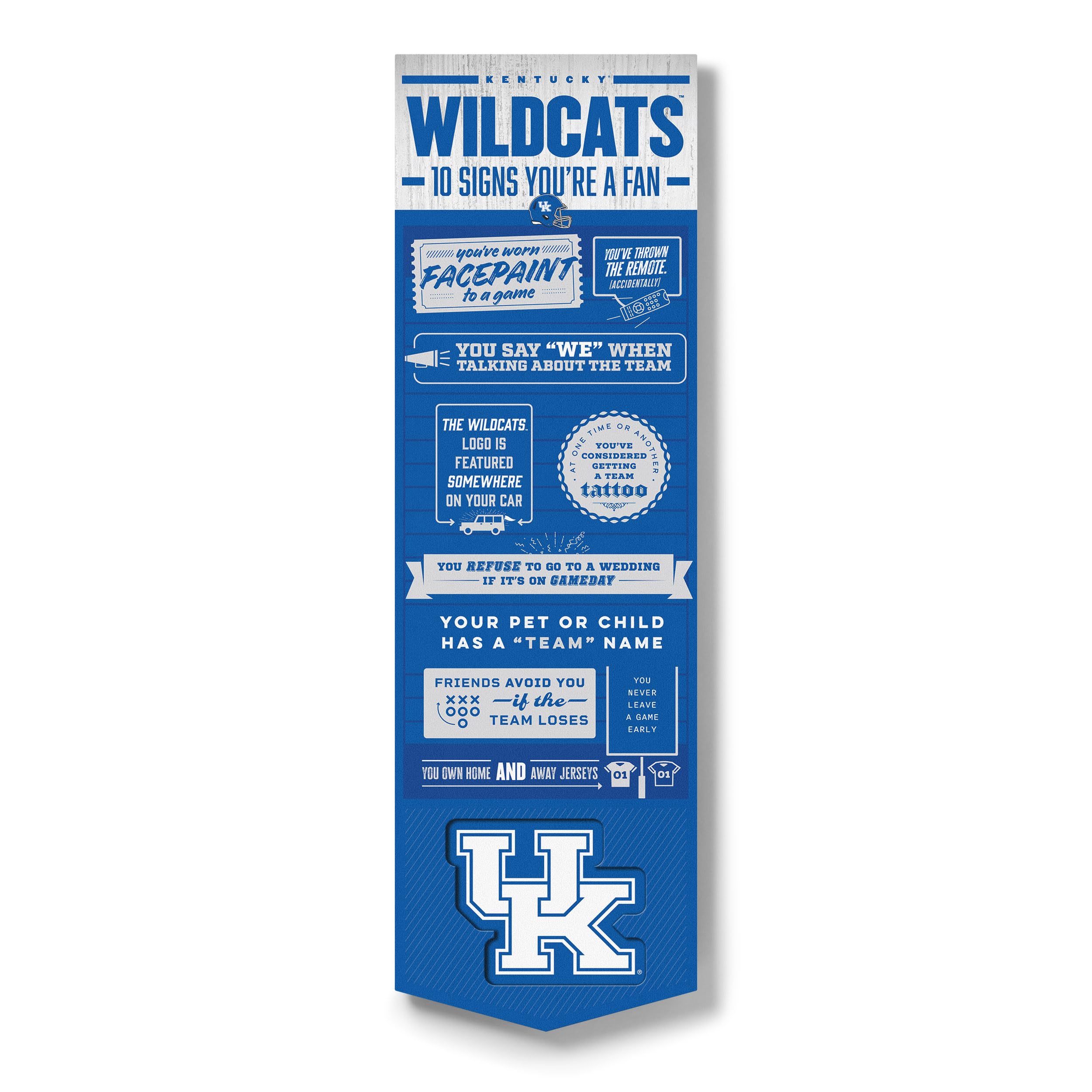 YouTheFan Officially-licensed NCAA Kentucky Wildcats 6x19 Top 10 Signs Banner - humorous descriptions - fun sports fan phrases, original design, indoor team wall decor fan gift - Sports Collectibles, Sports Memorabilia, Sports Fan Shop, Sports Gifts
