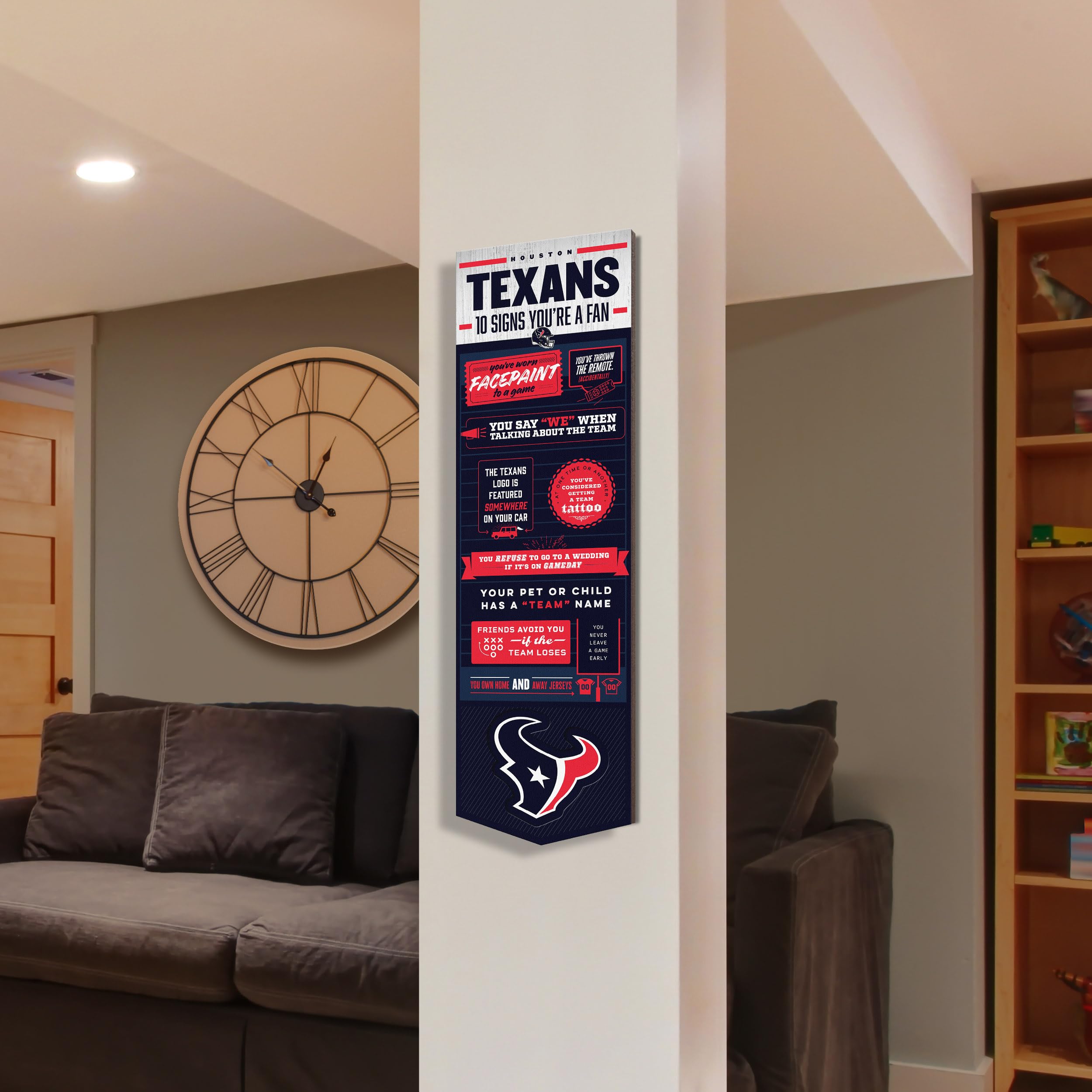 YouTheFan Officially-licensed NFL Houston Texans 6x19 Top 10 Signs Banner - humorous descriptions - fun sports fan phrases, original design, indoor team wall decor fan gift - Sports Collectibles, Sports Memorabilia, Sports Fan Shop, Sports Gifts