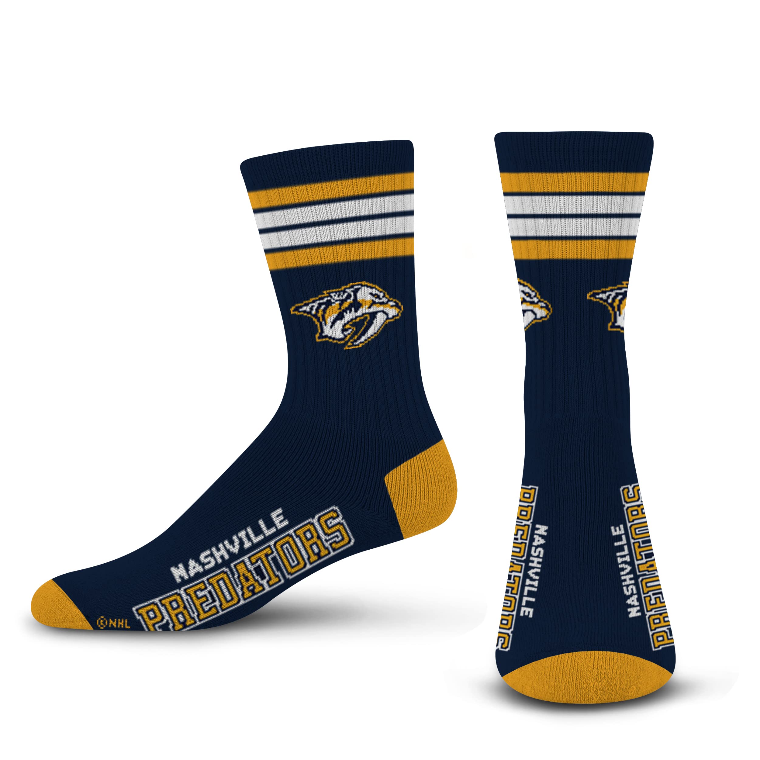 For Bare Feet NHL Nashville Predators 4 Stripe Deuce Crew Sock Team Color LARGE - Sports Gifts, Sports Memorabilia, Sports Collectibles, Fan Shop