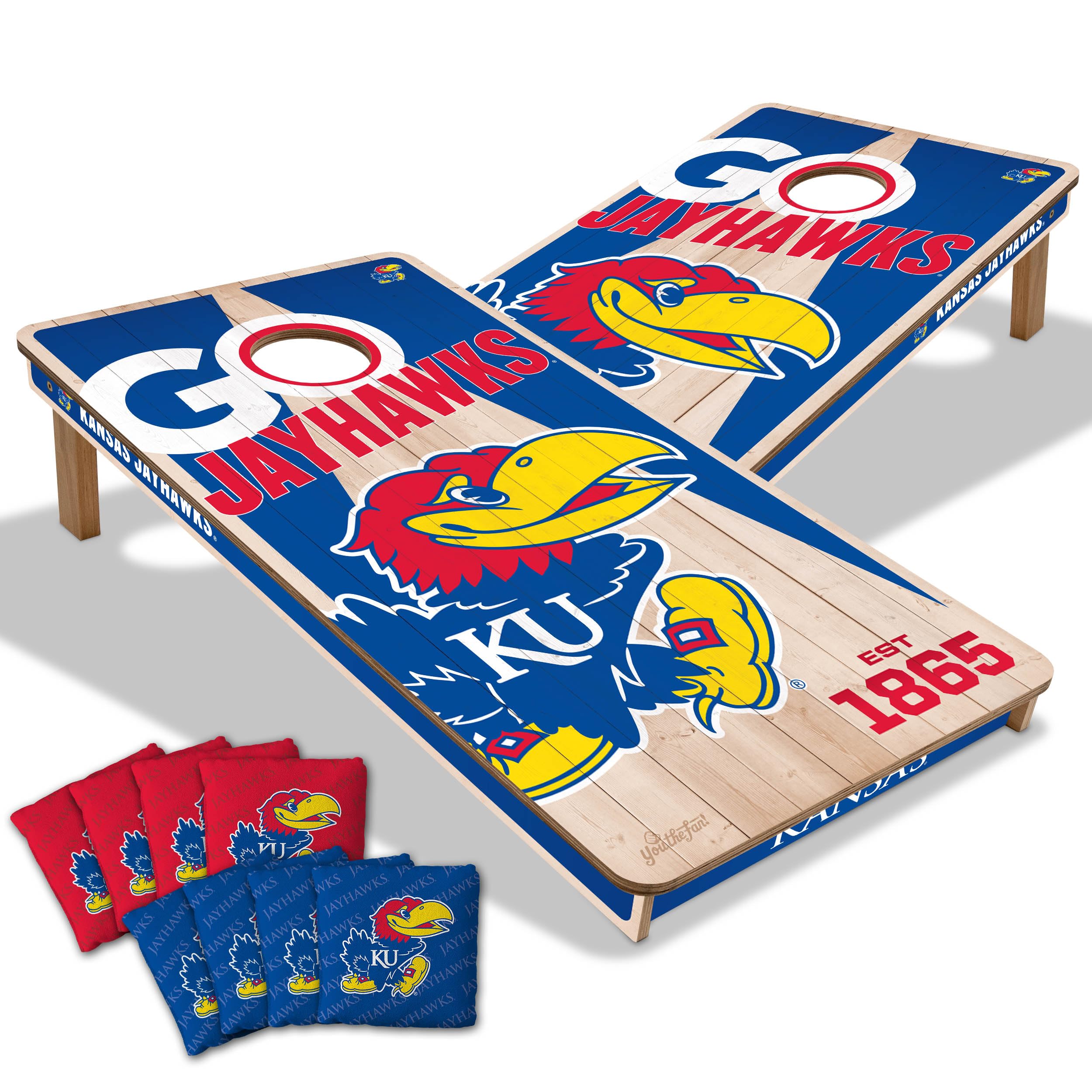 YouTheFan NCAA Kansas Jayhawks 2’ x 4’ Professional Wood Cornhole Game with Logo Bags - Sports Collectibles, Sports Memorabilia, Sports Fan Shop, Sports Gifts