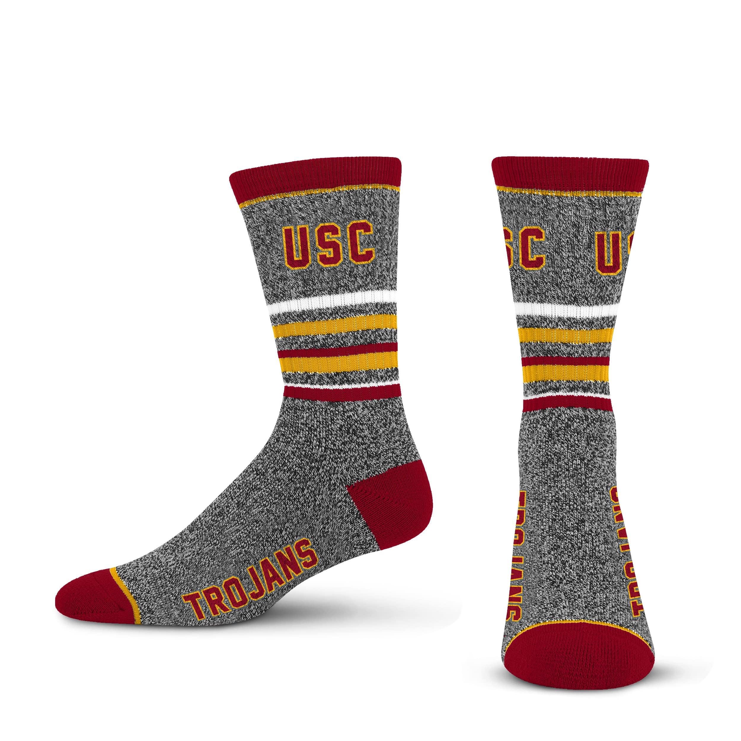 For Bare Feet Mens NCAA USC Trojans 5 Star Crew Sock Marble Grey Large - Sports Gifts, Sports Memorabilia, Sports Collectibles, Fan Shop