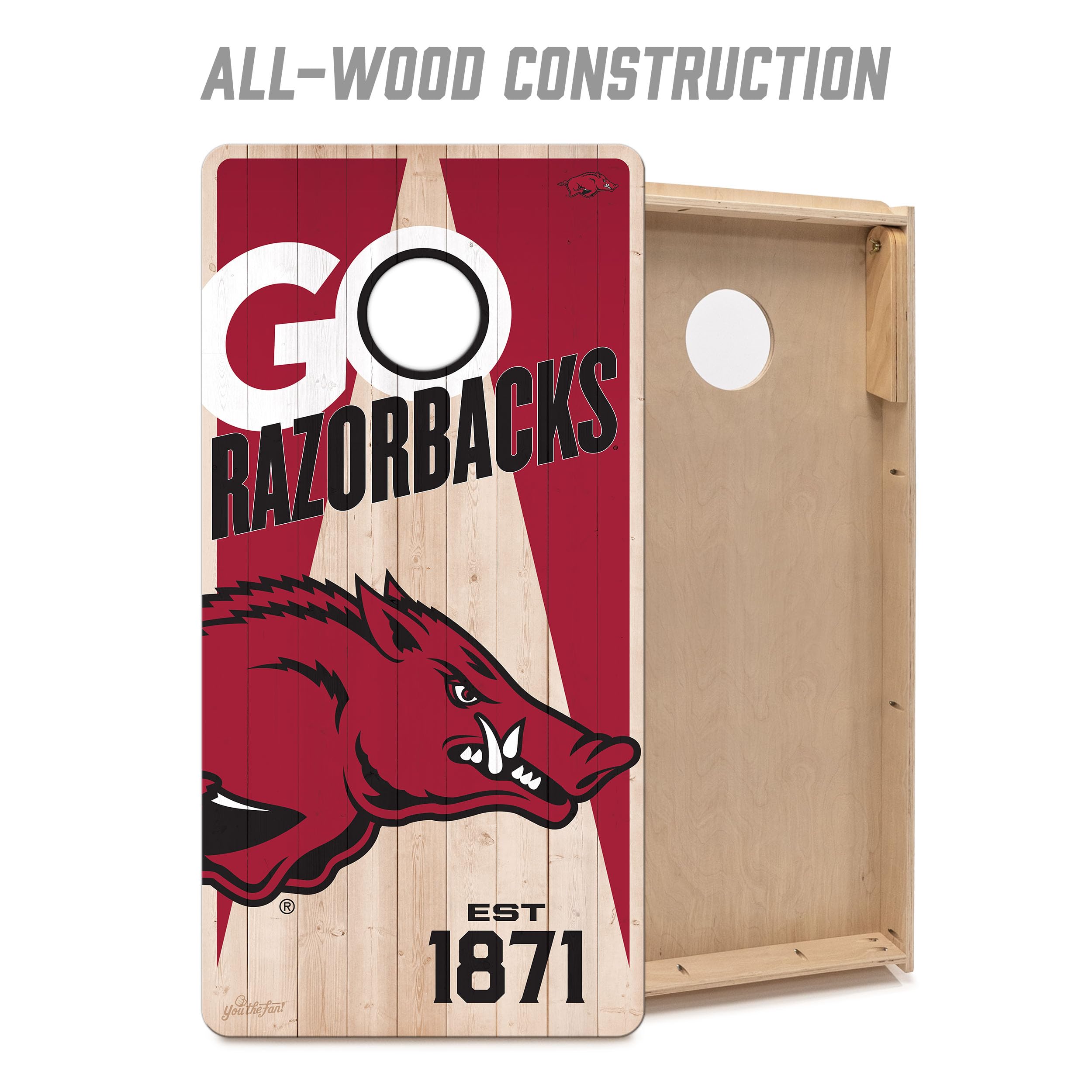 YouTheFan NCAA Arkansas Razorbacks 2’ x 4’ Professional Wood Cornhole Game with Logo Bags - Sports Collectibles, Sports Memorabilia, Sports Fan Shop, Sports Gifts