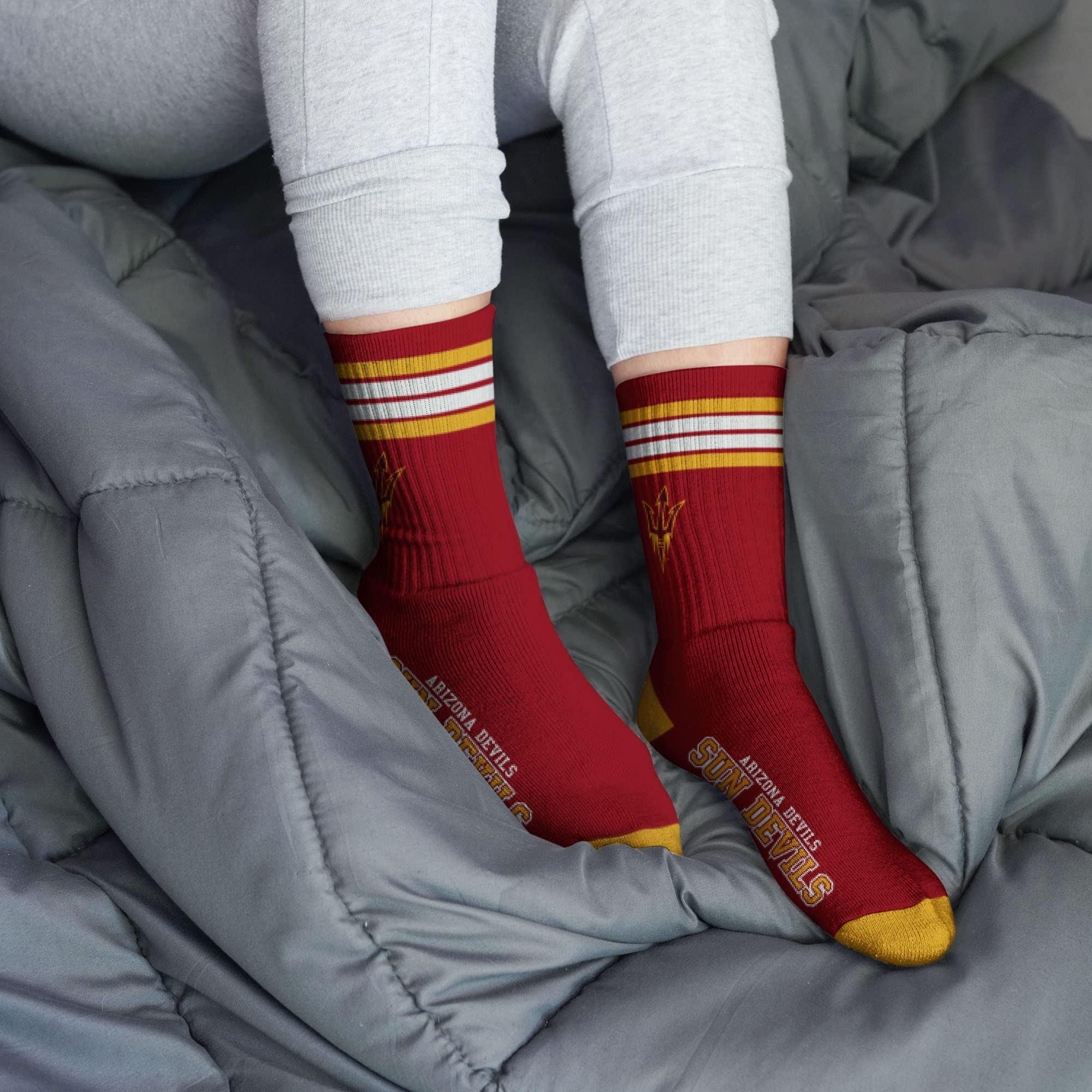 For Bare Feet NCAA Arizona State Sun Devils 4 Stripe Deuce Crew Sock Team Color MEDIUM - Sports Gifts, Sports Memorabilia, Sports Collectibles, Fan Shop