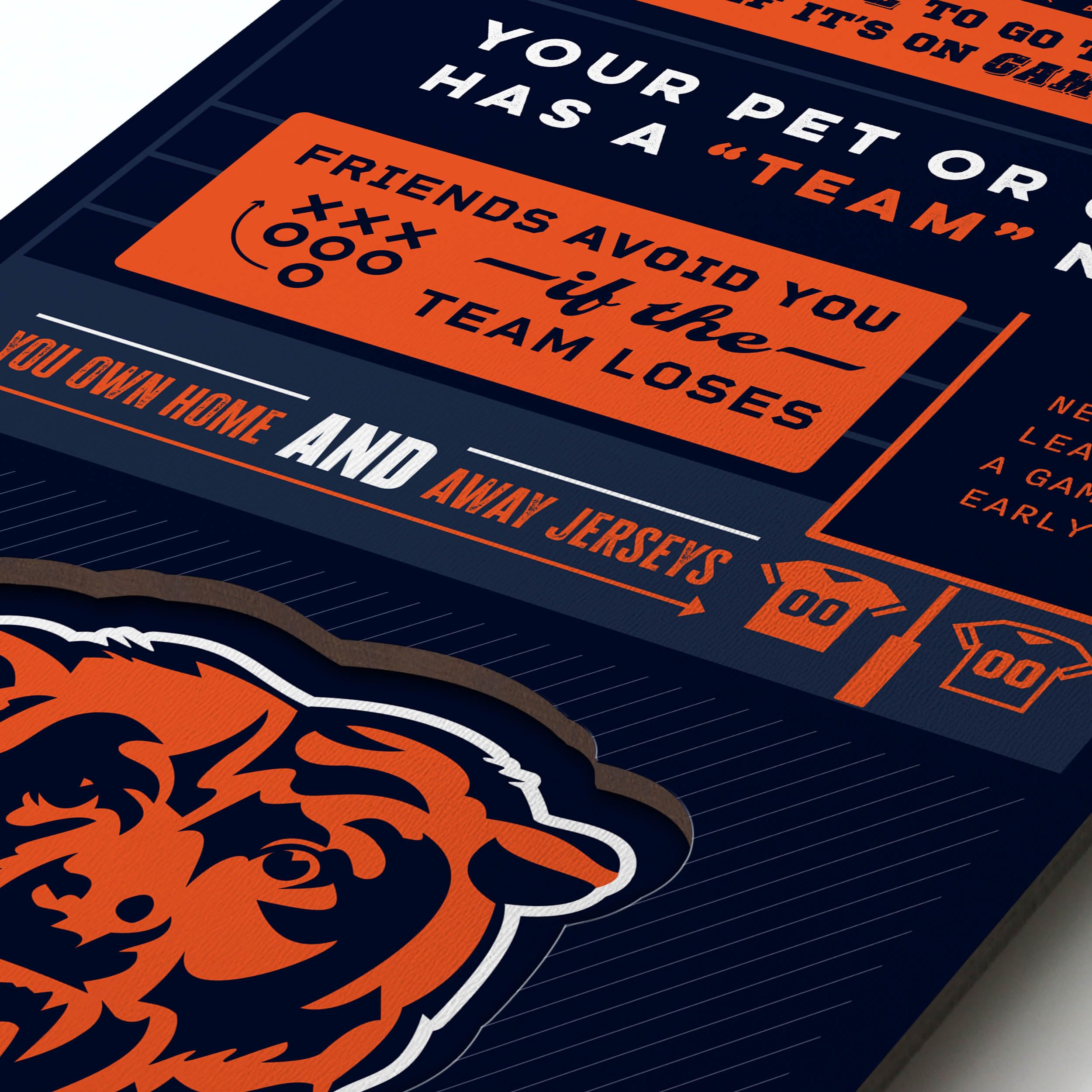 YouTheFan Officially-licensed NFL Chicago Bears 6x19 Top 10 Signs Banner - humorous descriptions - fun sports fan phrases, original design, indoor team wall decor fan gift - Sports Collectibles, Sports Memorabilia, Sports Fan Shop, Sports Gifts