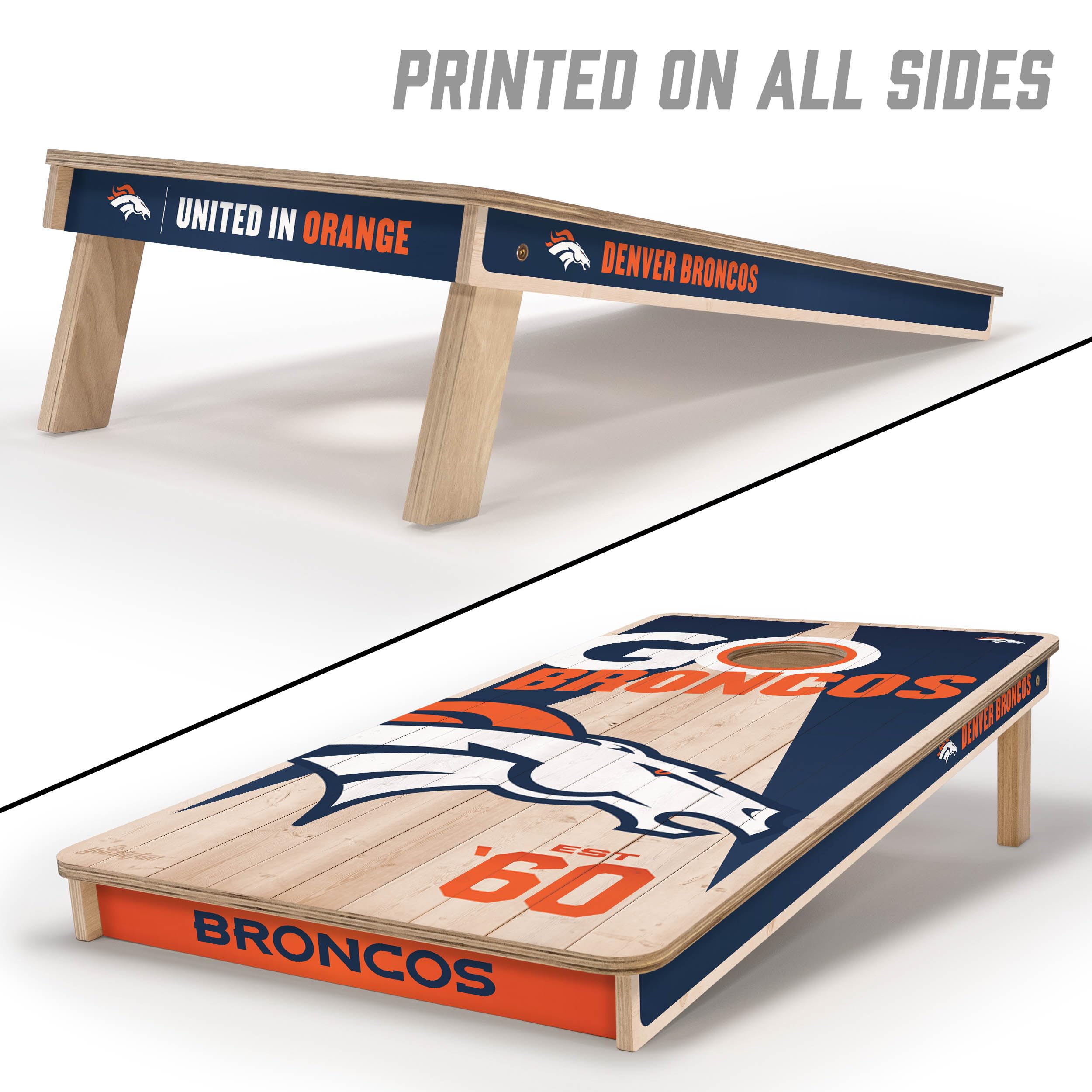 YouTheFan NFL Denver Broncos 2’ x 4’ Professional Wood Cornhole Game with Logo Bags - Sports Collectibles, Sports Memorabilia, Sports Fan Shop, Sports Gifts