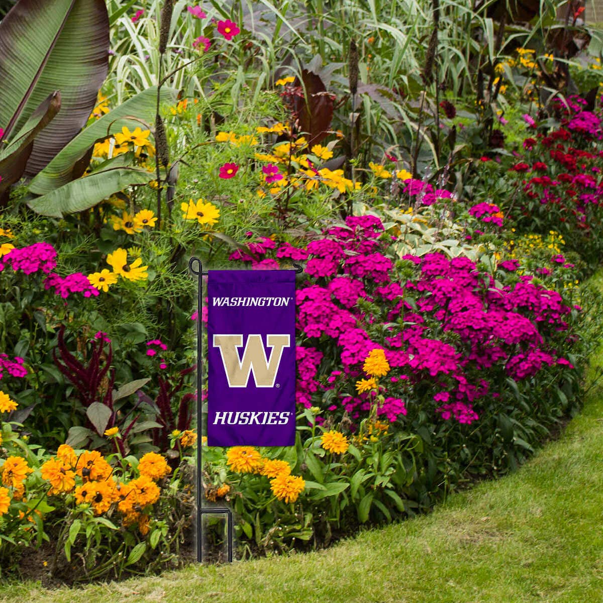 College Flags & Banners Co. Washington Huskies Mini Garden and Flower Pot Flag Topper - Sports Collectibles, Sports Memorabilia, Sports Fan Shop, Sports Gifts