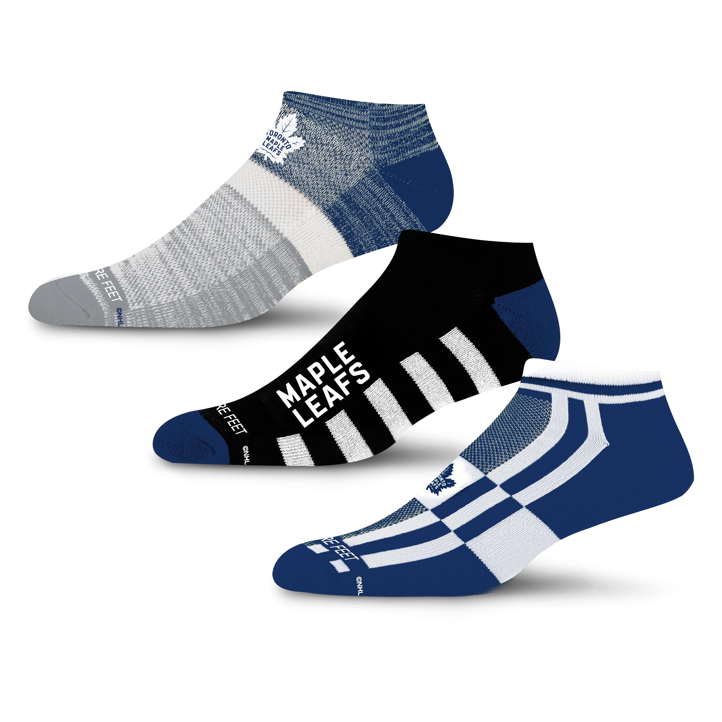 For Bare Feet NHL TORONTO MAPLE LEAFS Stripe Stack 3 Pack Ankle Sock Team Colors Large - Sports Gifts, Sports Memorabilia, Sports Collectibles, Fan Shop