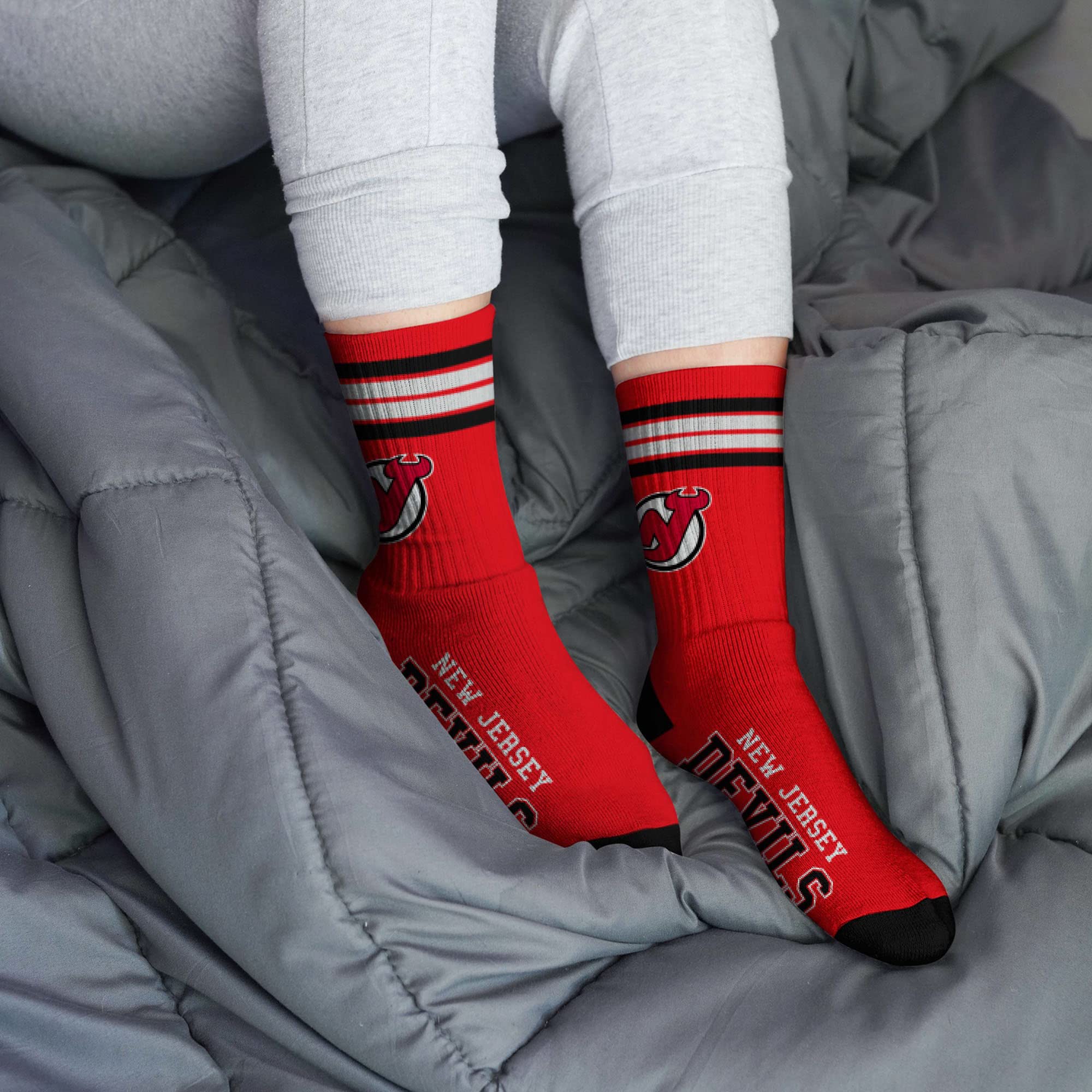 For Bare Feet New Jersey Devils Adult Stripe Deuce Sock - Red - Sports Gifts, Sports Memorabilia, Sports Collectibles, Fan Shop