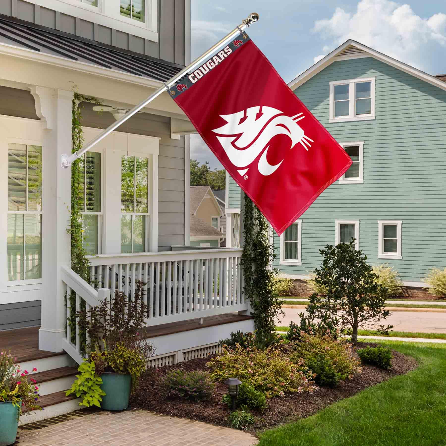 College Flags & Banners Co. Washington State Cougars Printed Header 3x5 Foot Banner Flag - Sports Collectibles, Sports Memorabilia, Sports Fan Shop, Sports Gifts