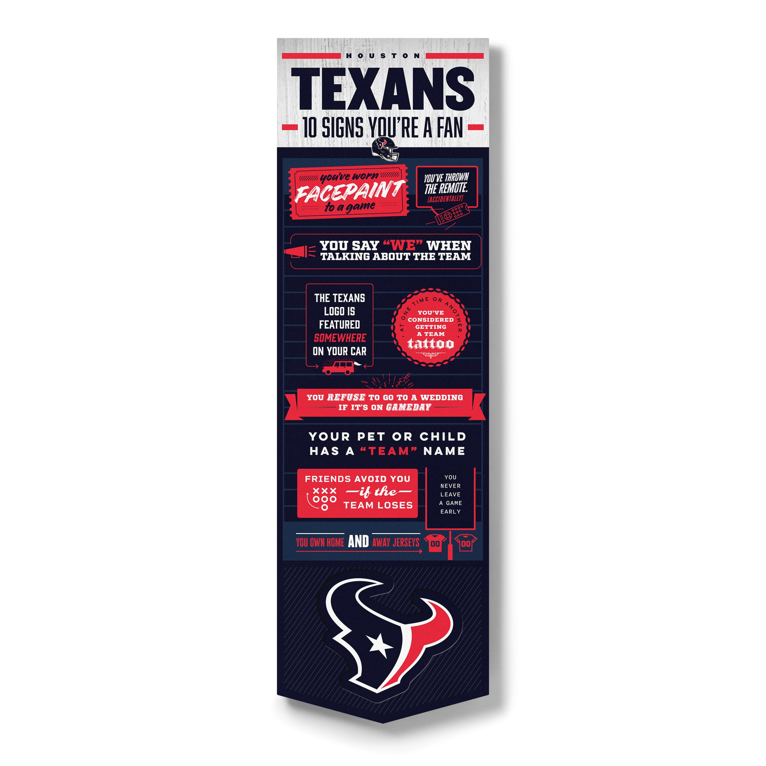 YouTheFan Officially-licensed NFL Houston Texans 6x19 Top 10 Signs Banner - humorous descriptions - fun sports fan phrases, original design, indoor team wall decor fan gift - Sports Collectibles, Sports Memorabilia, Sports Fan Shop, Sports Gifts