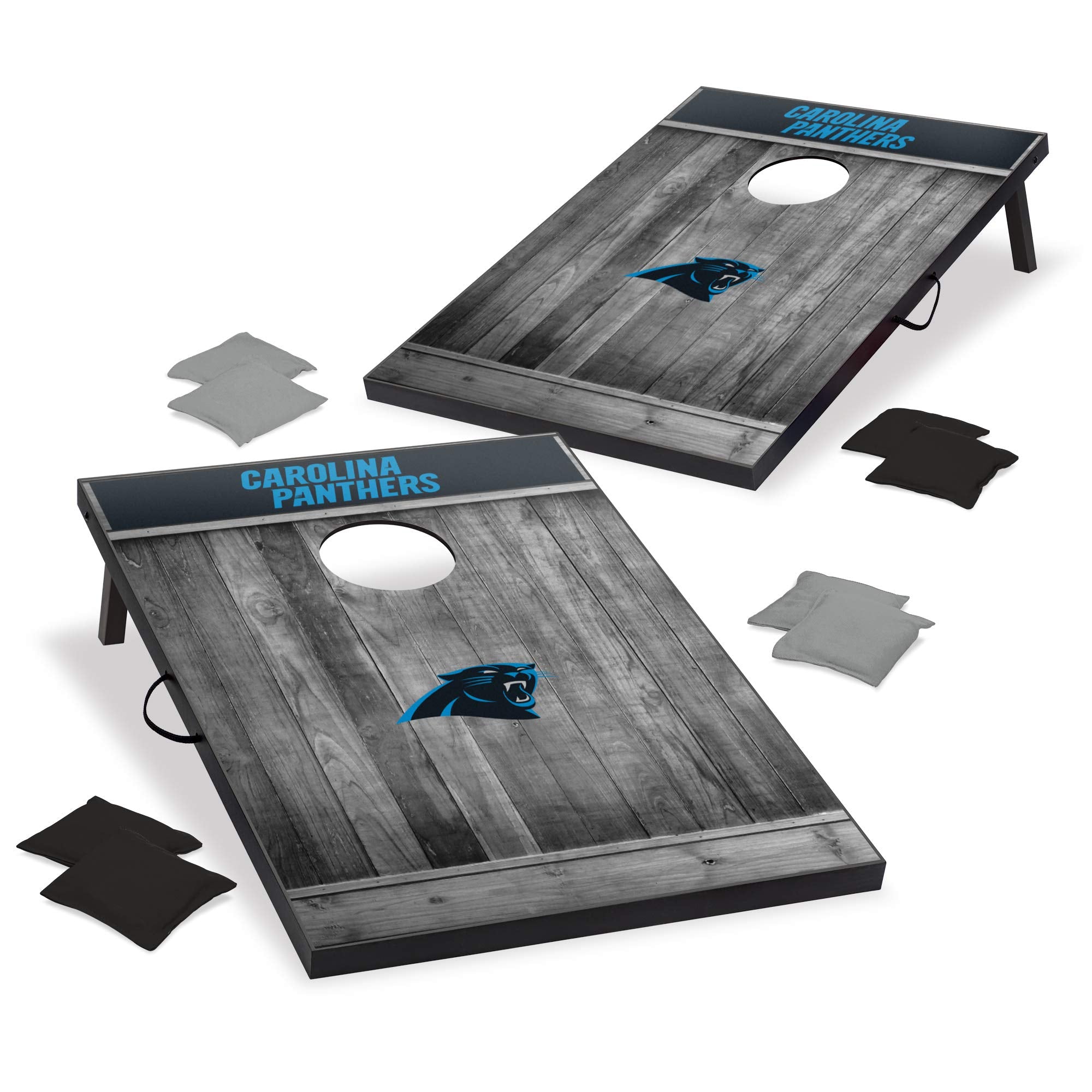 Wild Sports 2'x3' MDF Wood NFL Carolina Panthers Cornhole Set - Grey Wood Design - Sports Collectibles, Sports Memorabilia, Sports Fan Shop, Sports Gifts
