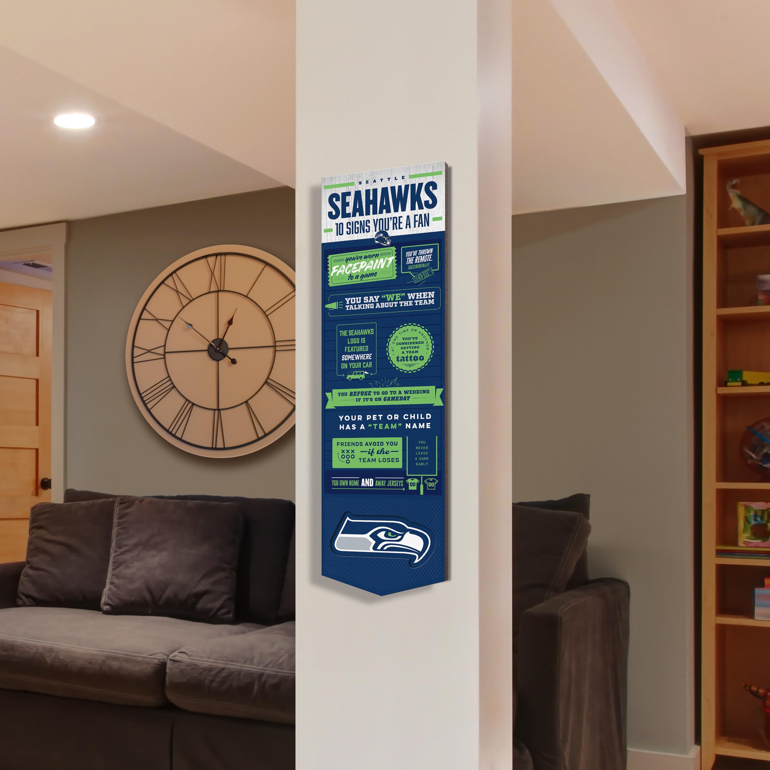 YouTheFan Officially-licensed NFL Seattle Seahawks 6x19 Top 10 Signs Banner - humorous descriptions - fun sports fan phrases, original design, indoor team wall decor fan gift - Sports Collectibles, Sports Memorabilia, Sports Fan Shop, Sports Gifts