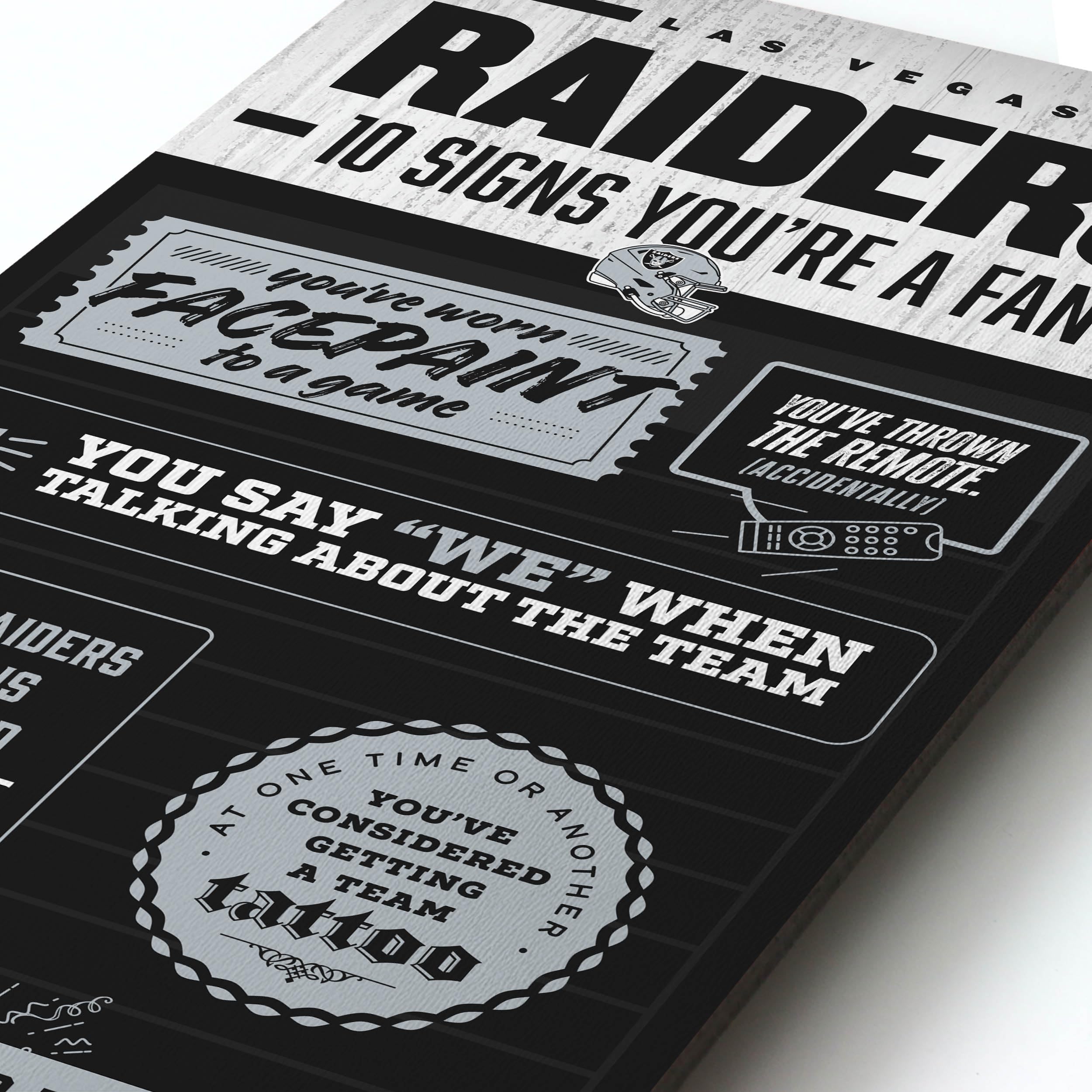 YouTheFan Officially-licensed NFL Las Vegas Raiders 6x19 Top 10 Signs Banner - humorous descriptions - fun sports fan phrases, original design, indoor team wall decor fan gift - Sports Collectibles, Sports Memorabilia, Sports Fan Shop, Sports Gifts