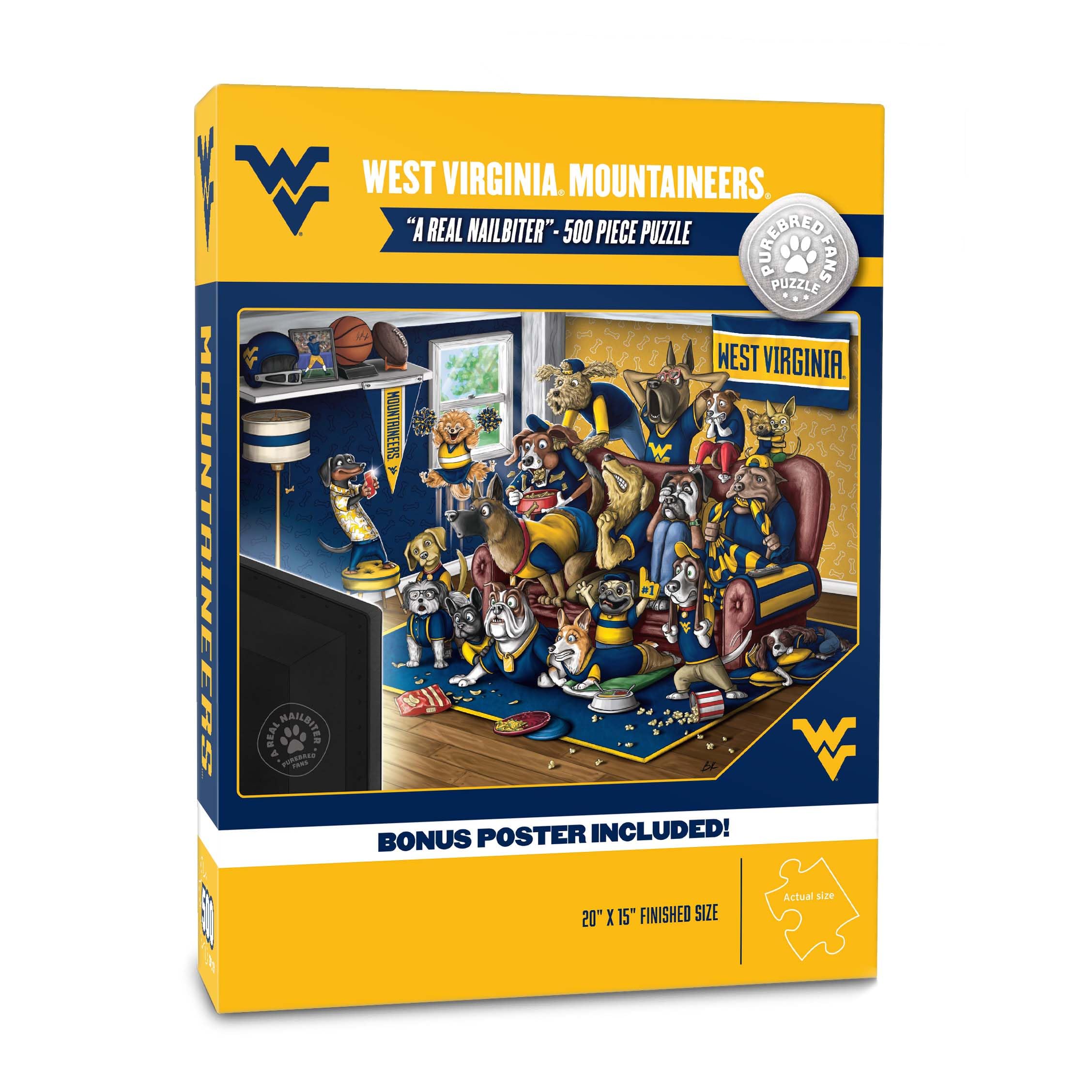 YouTheFan NCAA West Virginia Mountaineers Purebred Fans A Real Nailbiter 500pc Puzzle 15" x 20" - Sports Collectibles, Sports Memorabilia, Sports Fan Shop, Sports Gifts