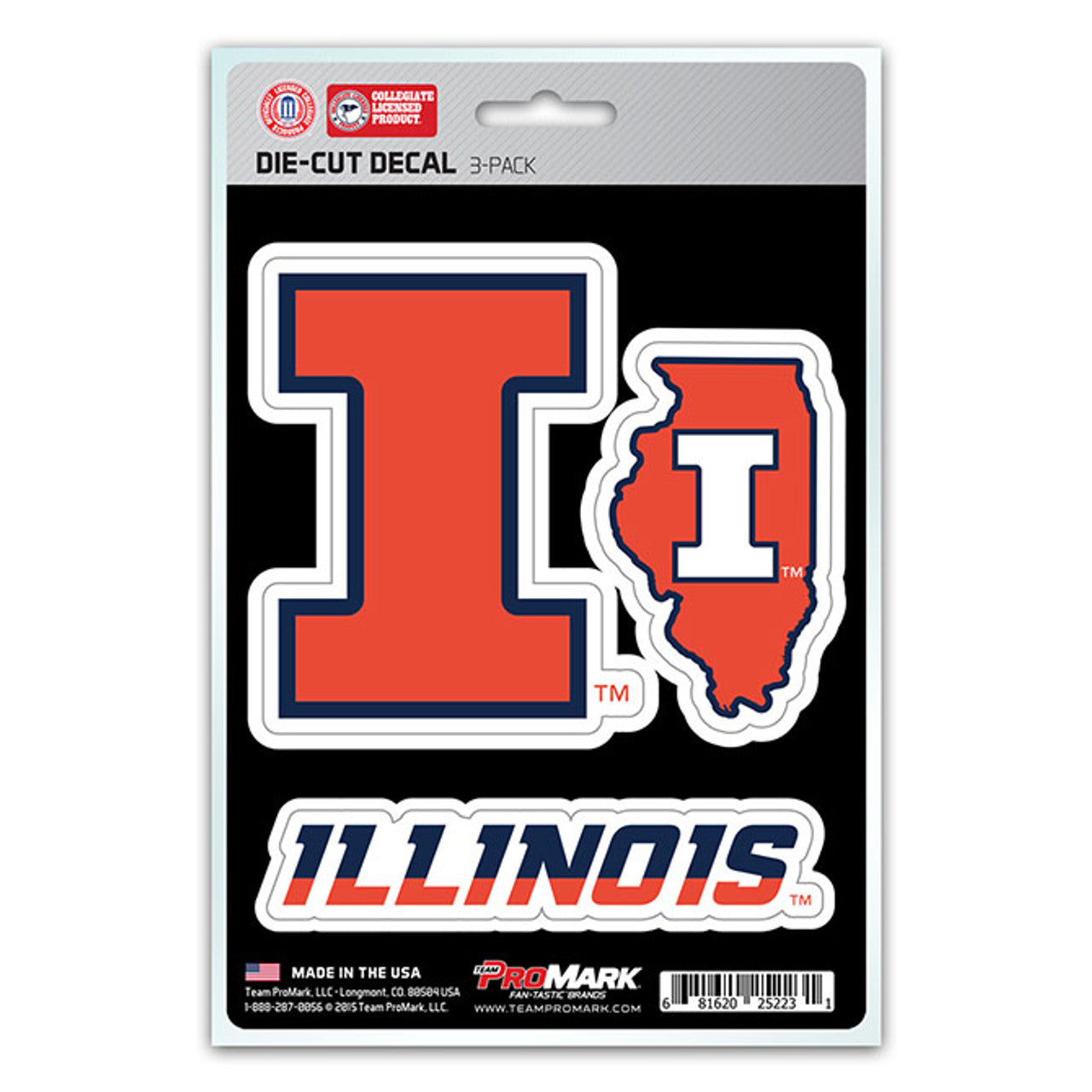 Illinois Fighting Illini Decal Die Cut Team 3 Pack - Sports Collectibles, Sports Memorabilia, Sports Fan Shop, Sports Gifts